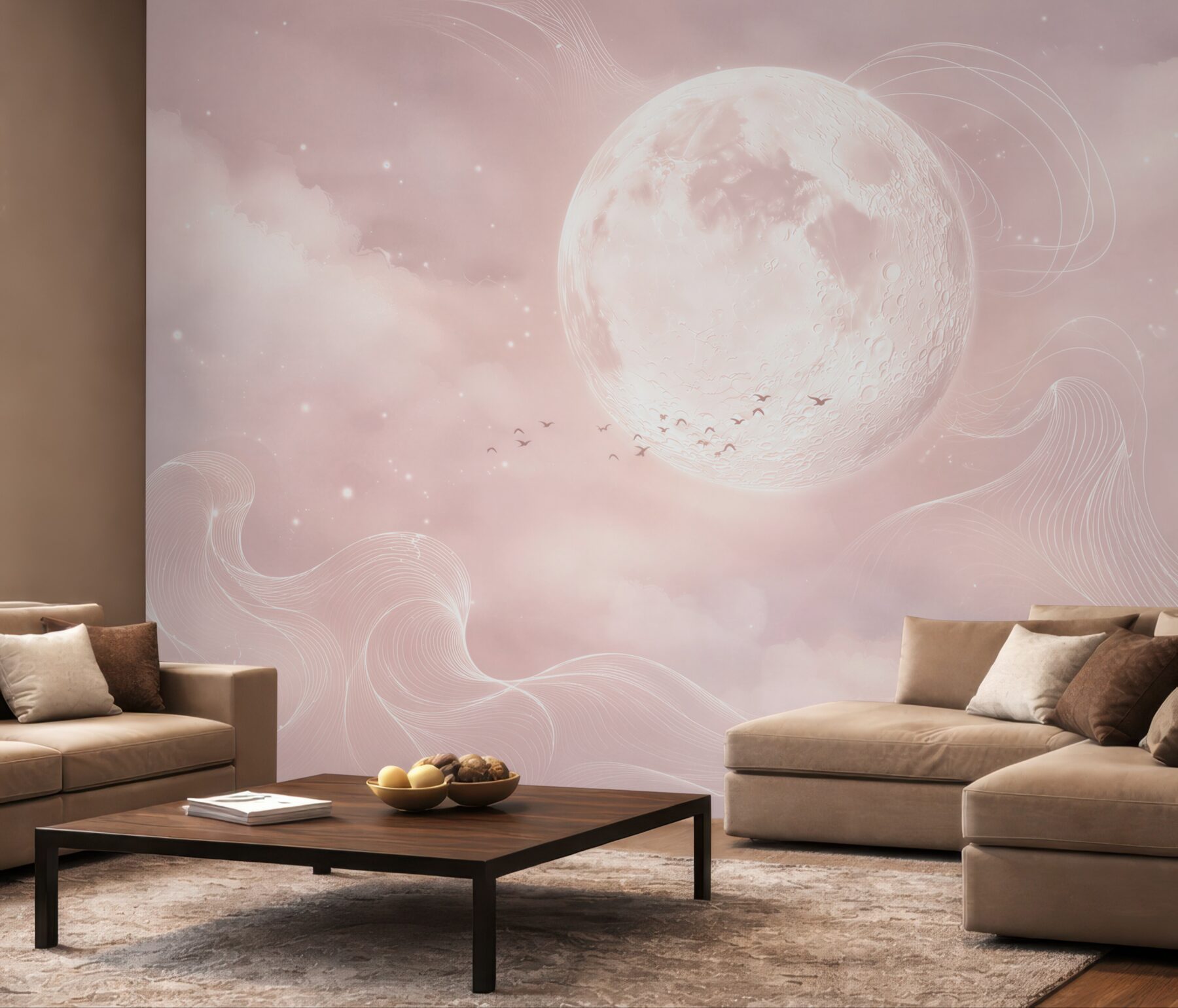 Fototapeta księżyc w różowych chmurach pastelowa fantazyjna?v23