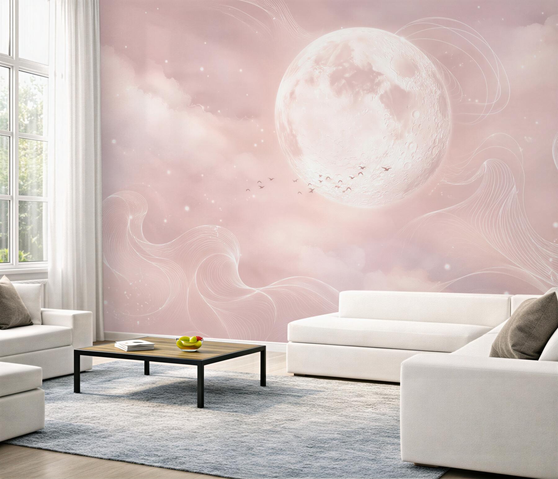 Fototapeta księżyc w różowych chmurach pastelowa fantazyjna?v23