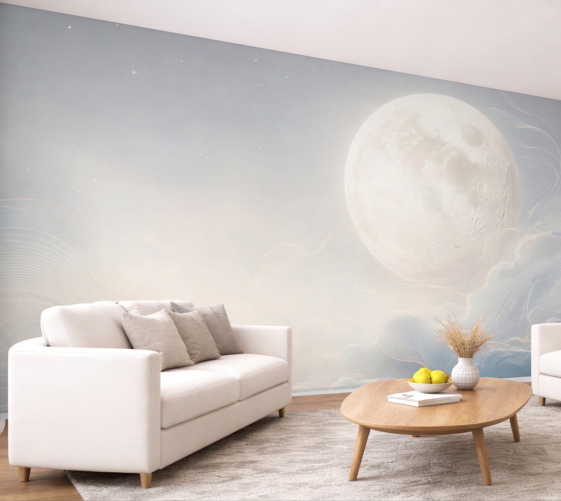 Fototapeta księżyc w chmurach błękitno beżowa spokojna?v23