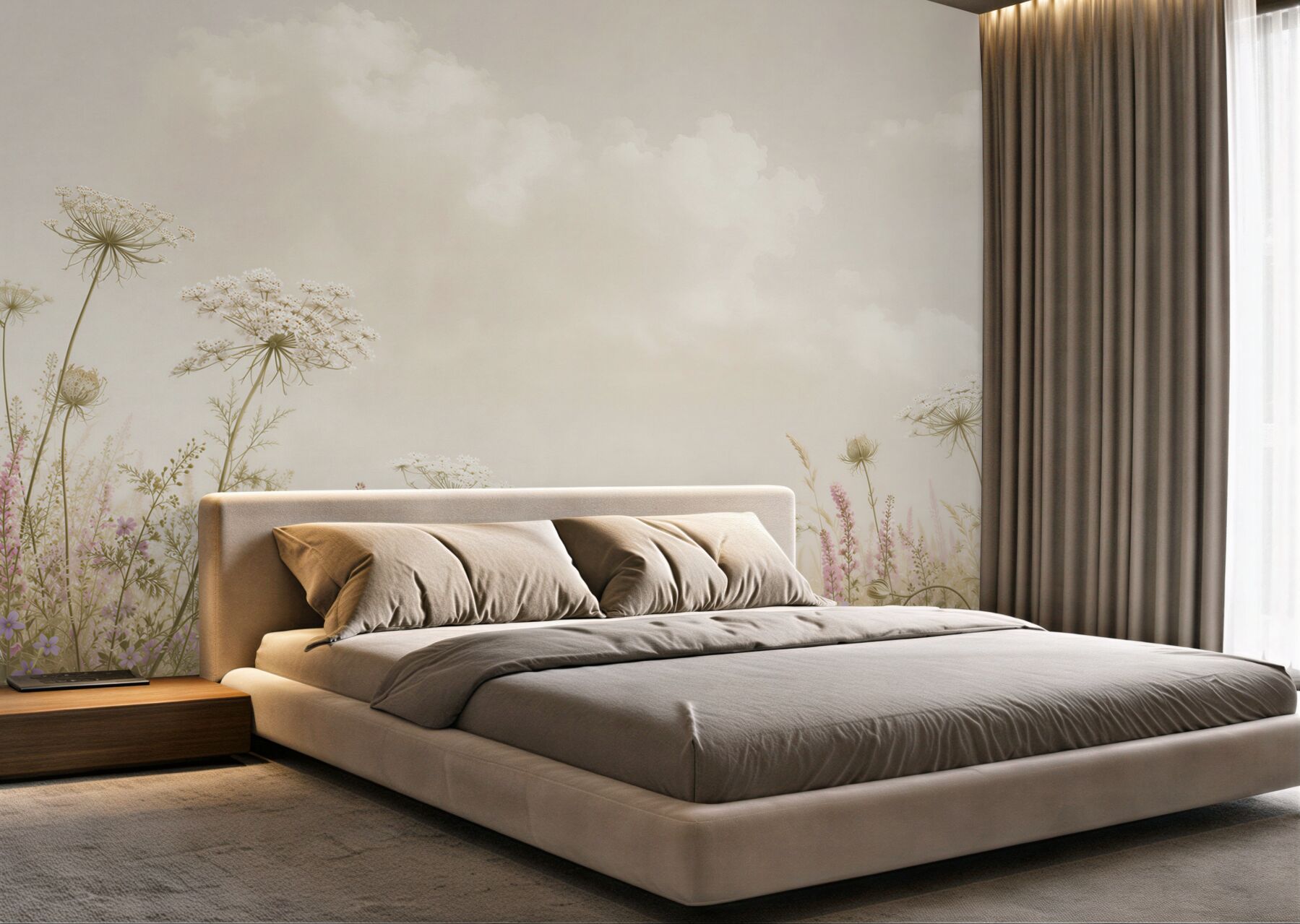 Fototapeta łąka z dzikimi kwiatami i baldachami w pastelowych barwach?v23