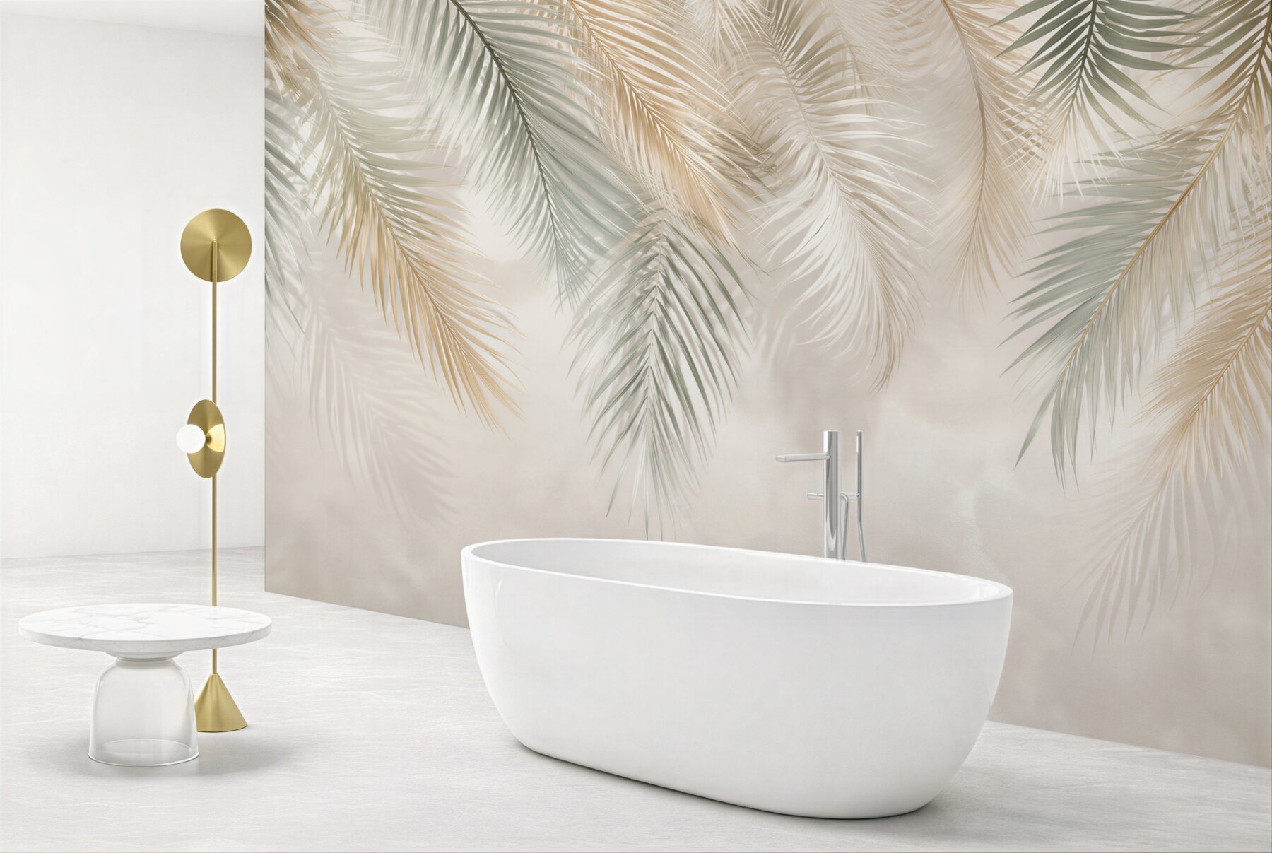 Fototapeta liście palmowe beżowo zielone delikatny styl tropical?v23