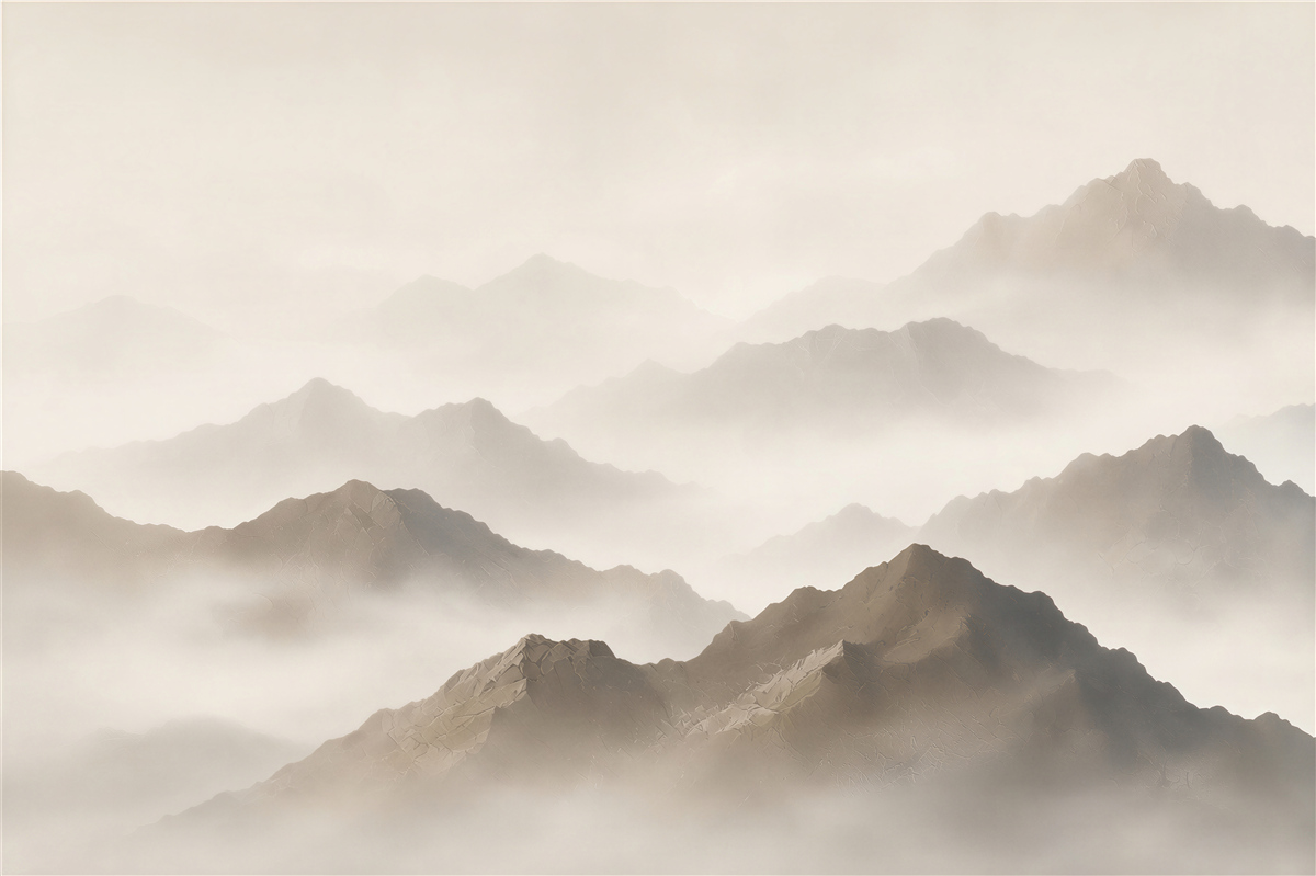 Fototapeta góry we mgle beżowo szare minimalistyczna panorama