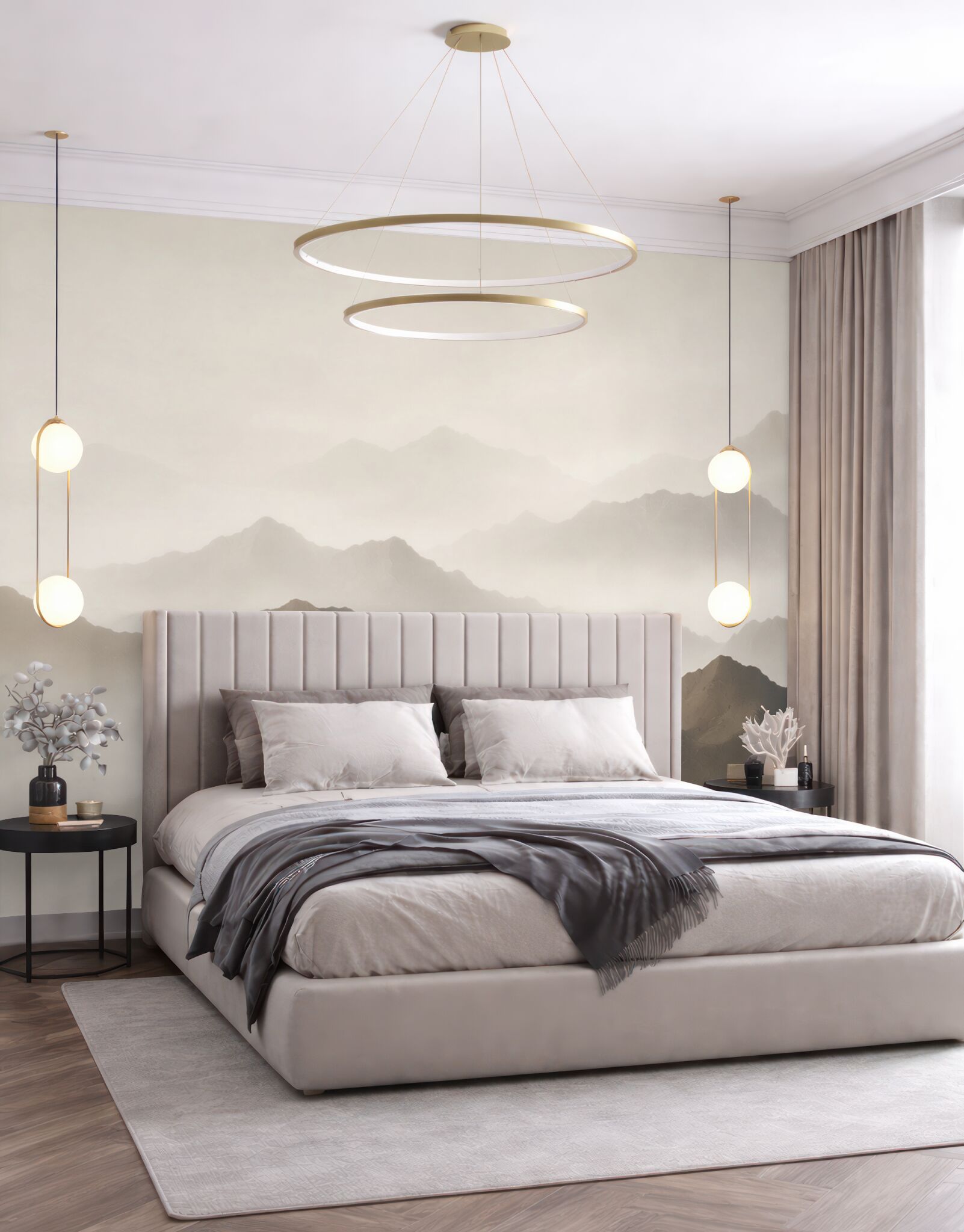 Fototapeta góry we mgle beżowo szare minimalistyczna panorama?v23