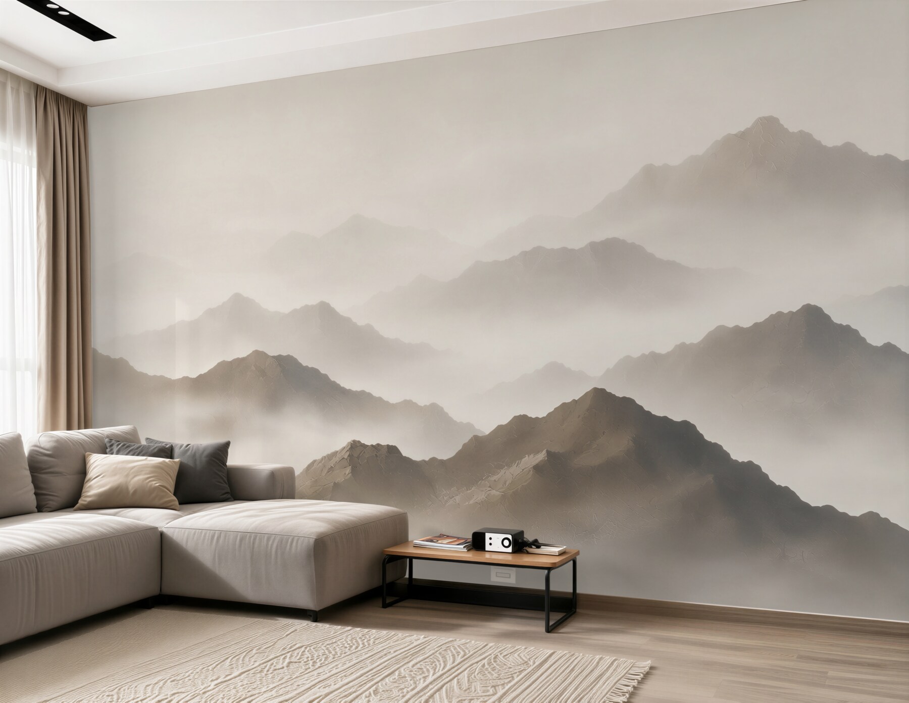 Fototapeta góry we mgle beżowo szare minimalistyczna panorama?v23
