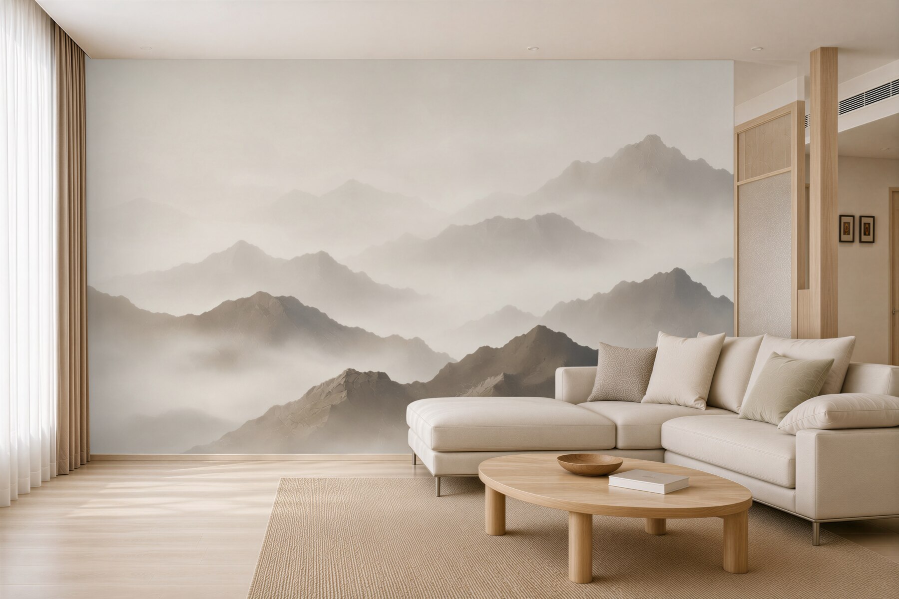 Fototapeta góry we mgle beżowo szare minimalistyczna panorama?v23