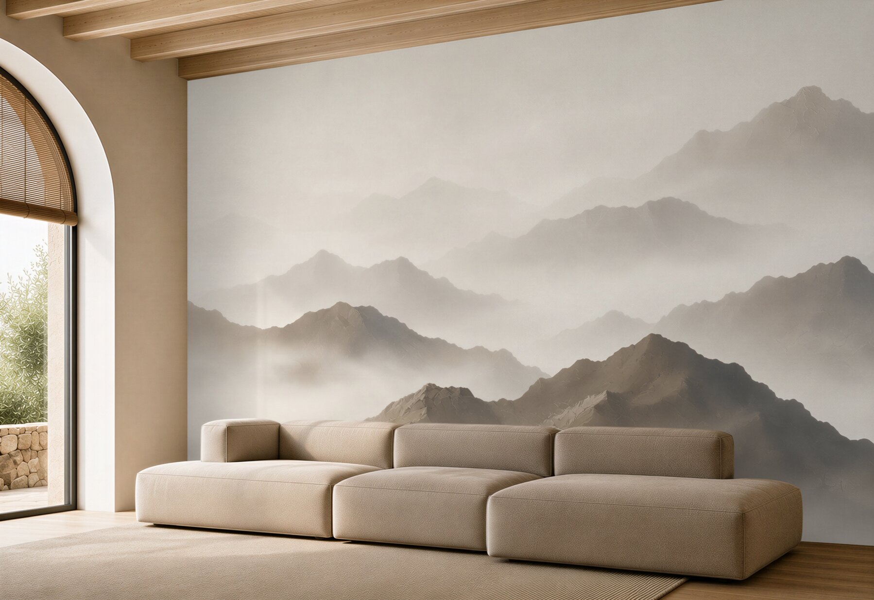 Fototapeta góry we mgle beżowo szare minimalistyczna panorama?v23