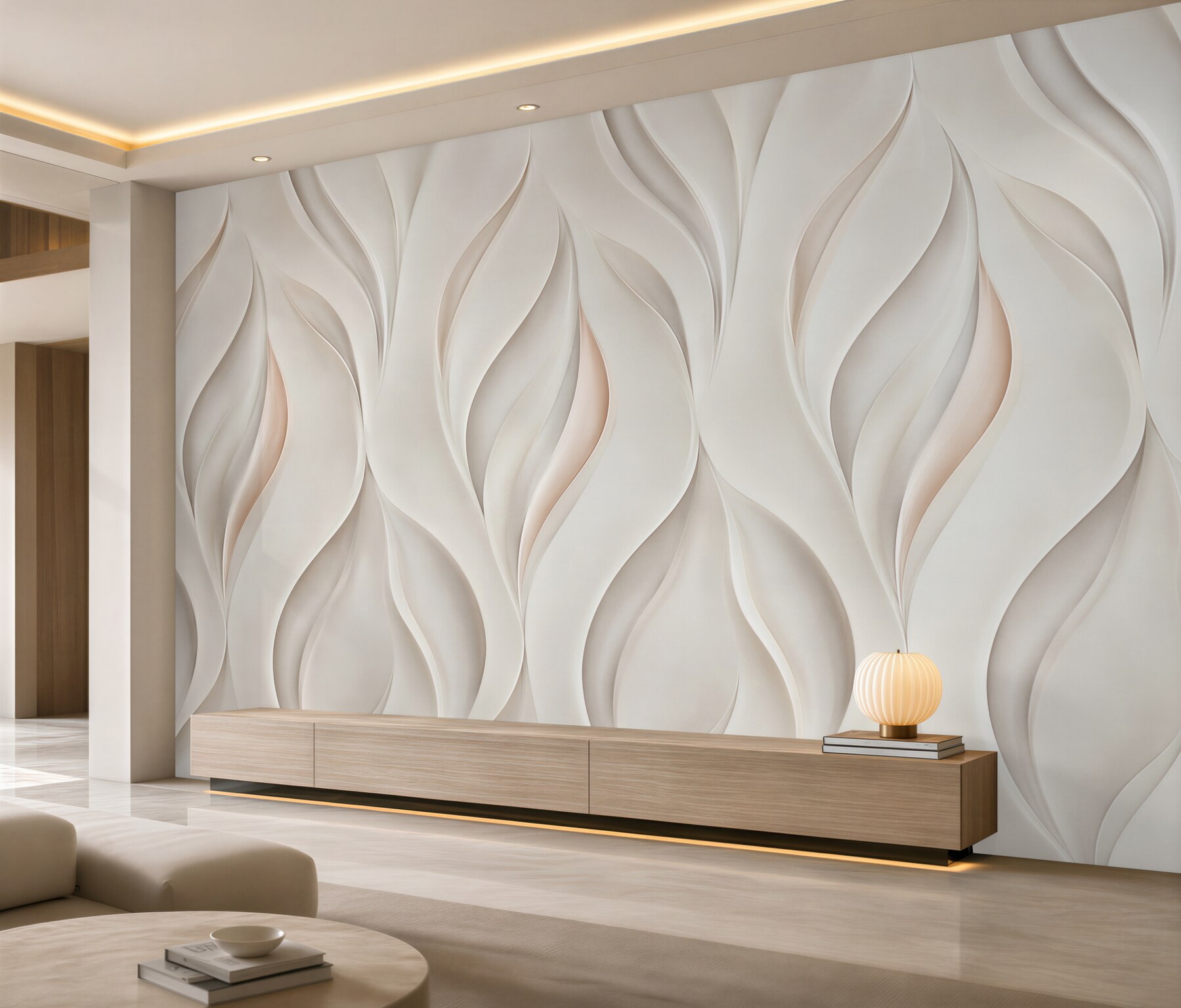 Fototapeta abstrakcyjne liście 3D beżowe elegancki nowoczesny wzór?v23