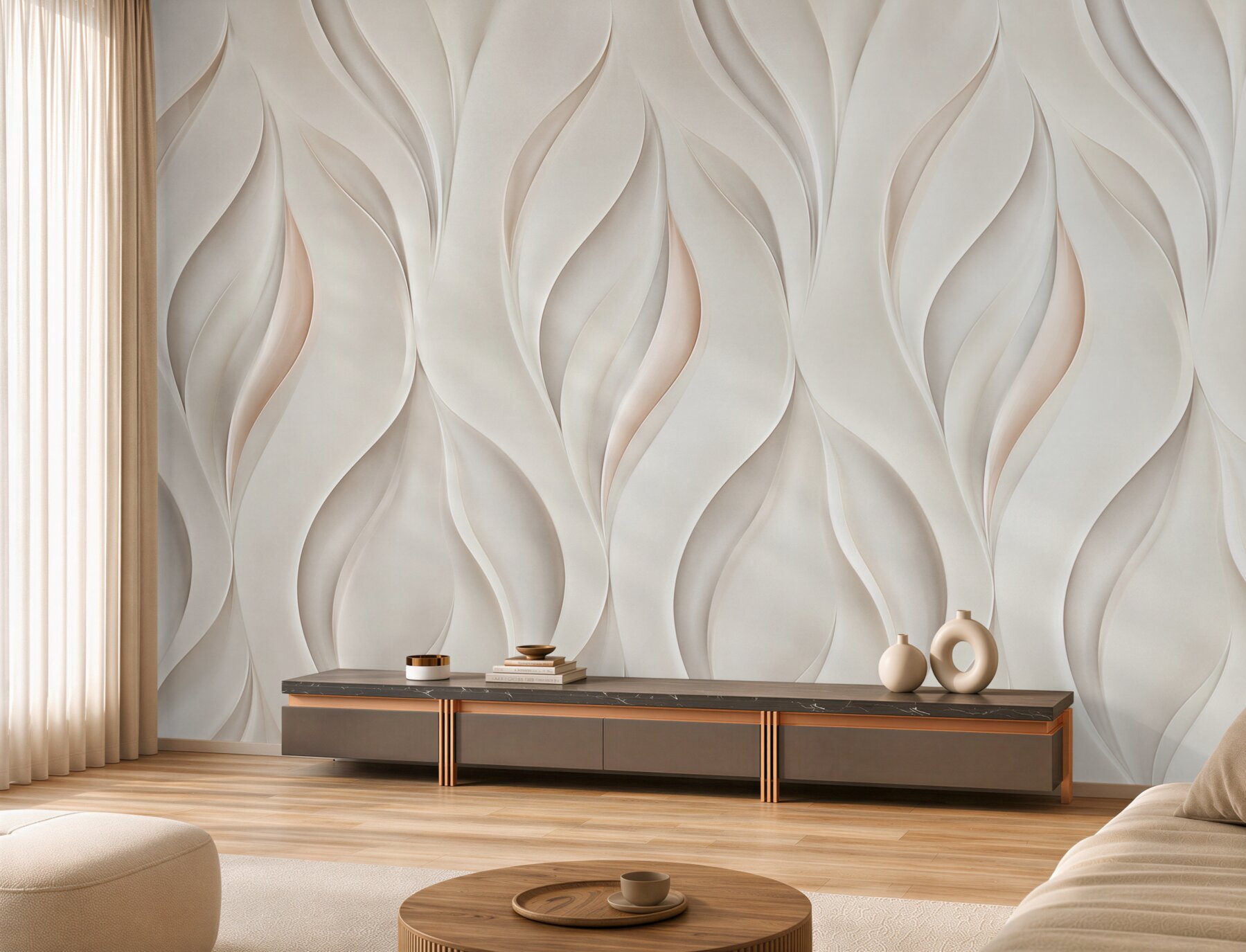 Fototapeta abstrakcyjne liście 3D beżowe elegancki nowoczesny wzór?v23
