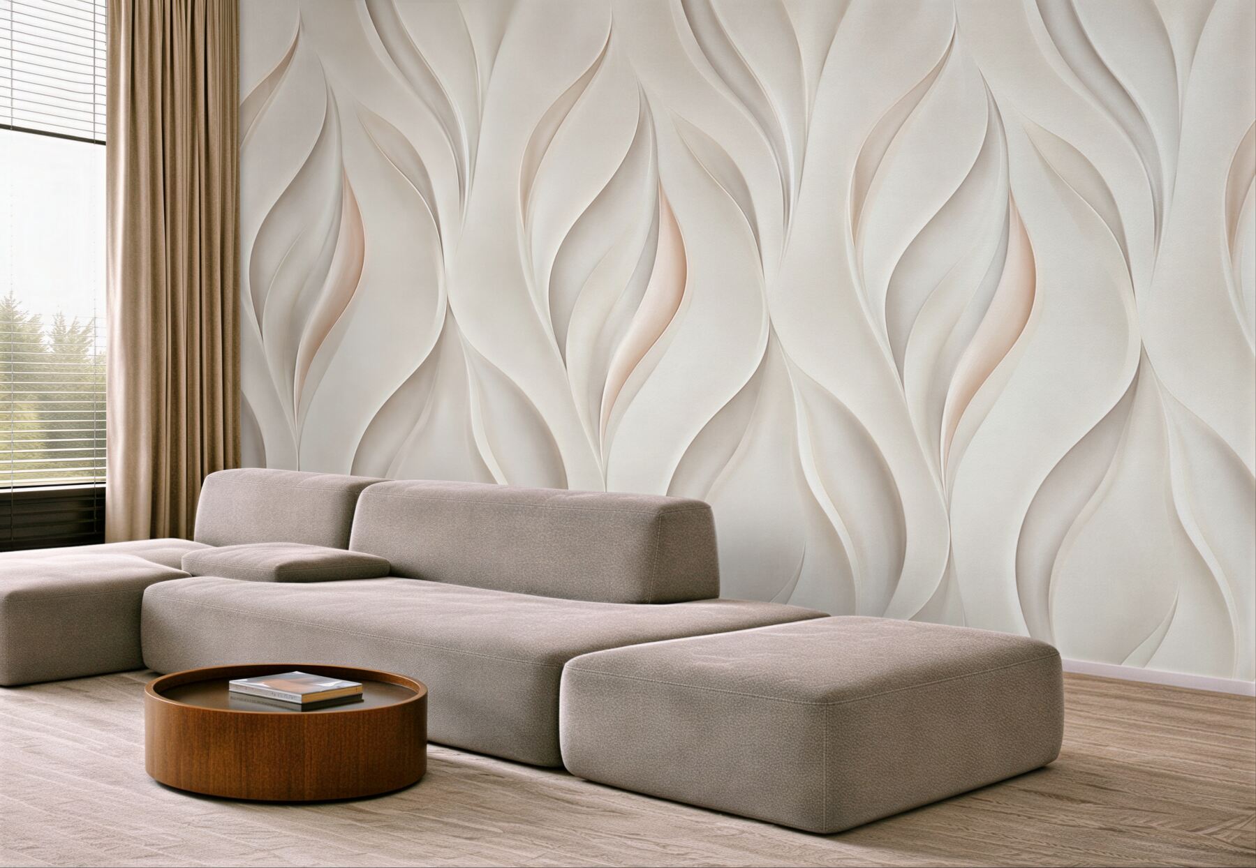 Fototapeta abstrakcyjne liście 3D beżowe elegancki nowoczesny wzór?v23