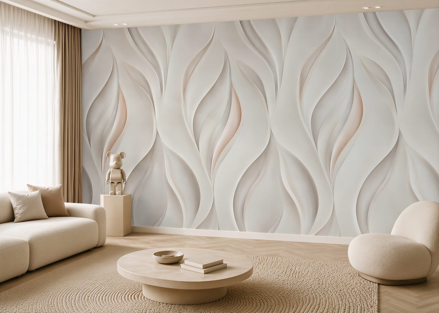 Fototapeta abstrakcyjne liście 3D beżowe elegancki nowoczesny wzór?v23