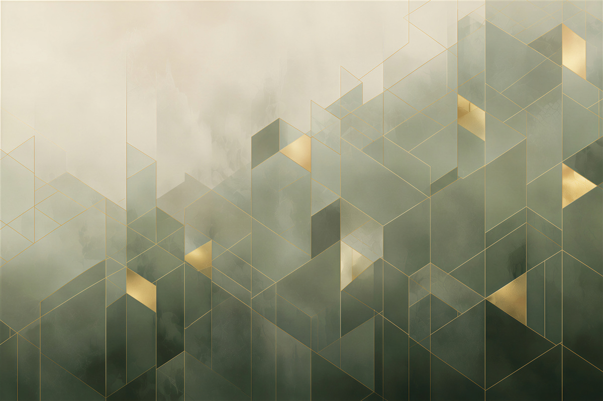 Fototapeta geometryczna abstrakcja zielono złota nowoczesny wzór 3D