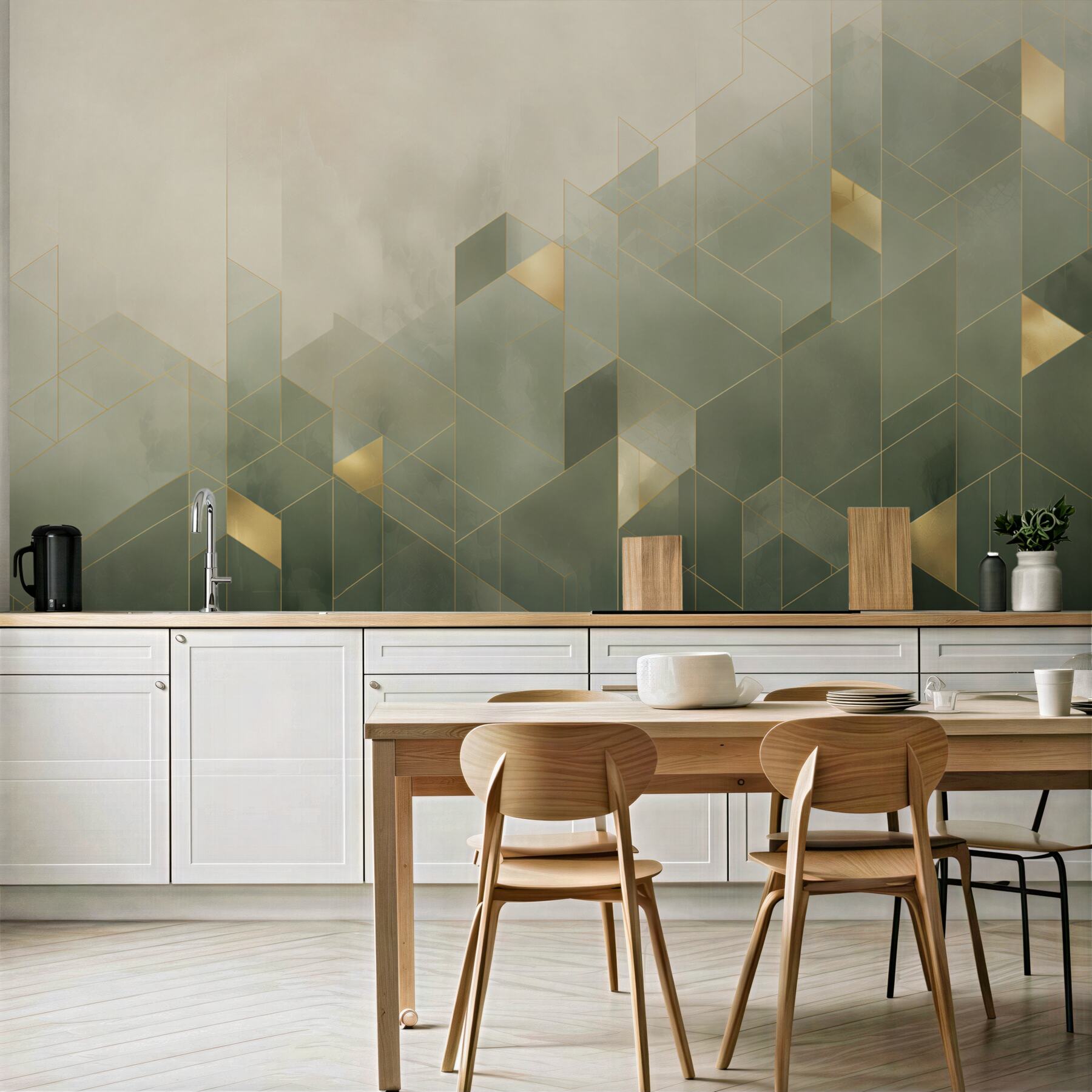 Fototapeta geometryczna abstrakcja zielono złota nowoczesny wzór 3D?v23