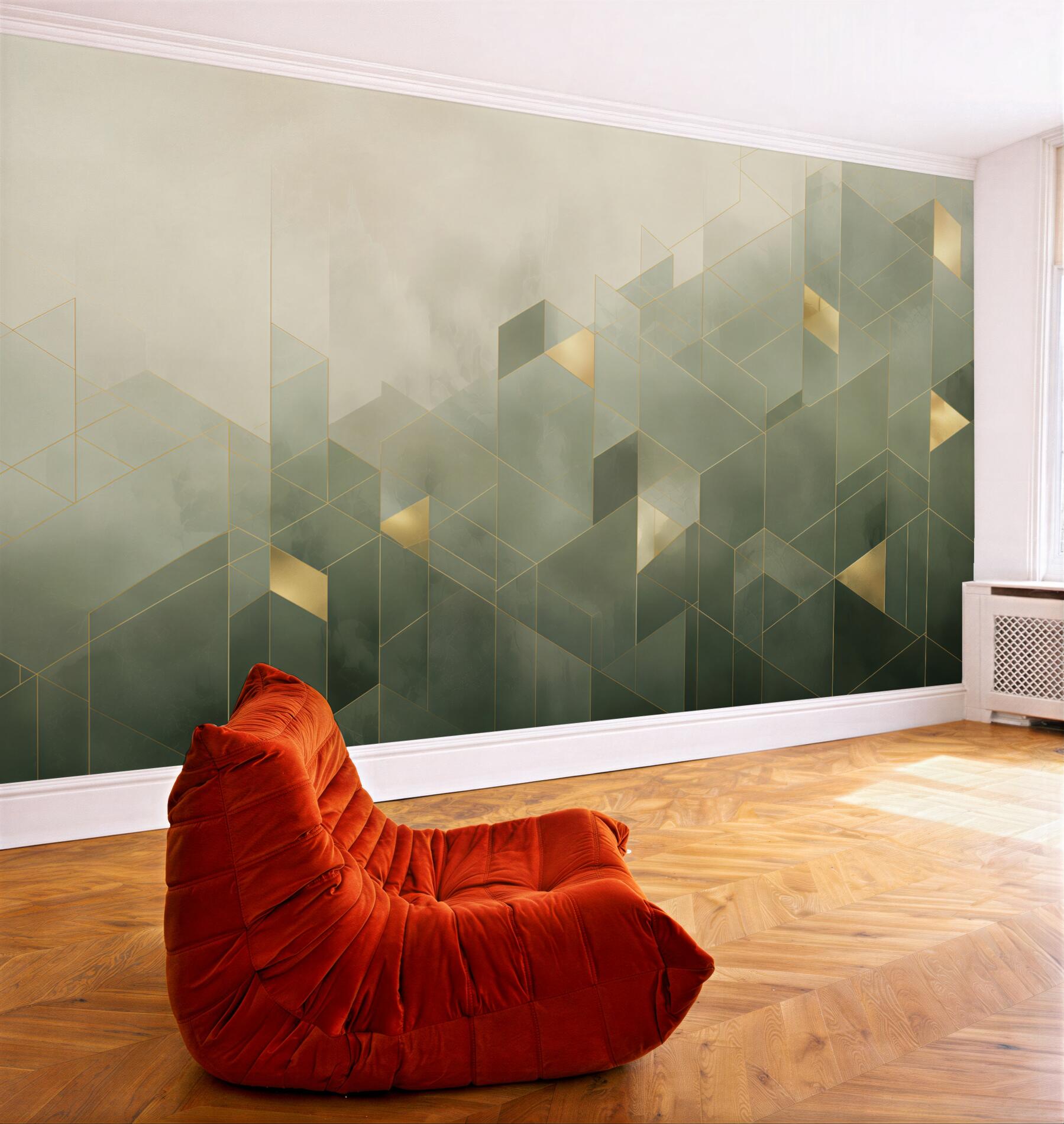 Fototapeta geometryczna abstrakcja zielono złota nowoczesny wzór 3D?v23