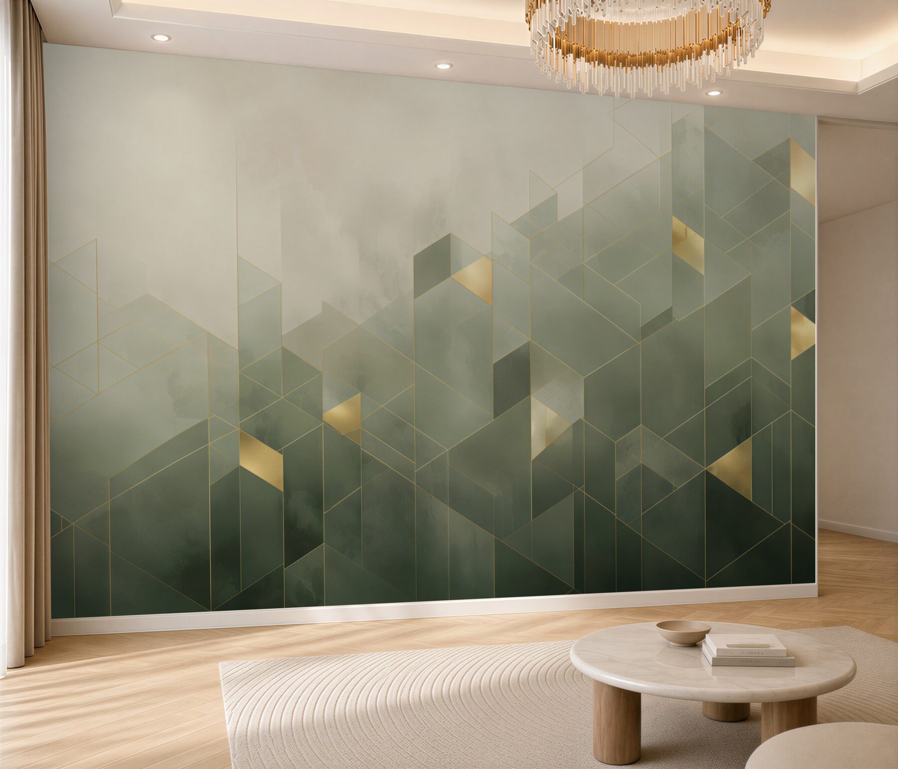 Fototapeta geometryczna abstrakcja zielono złota nowoczesny wzór 3D?v23