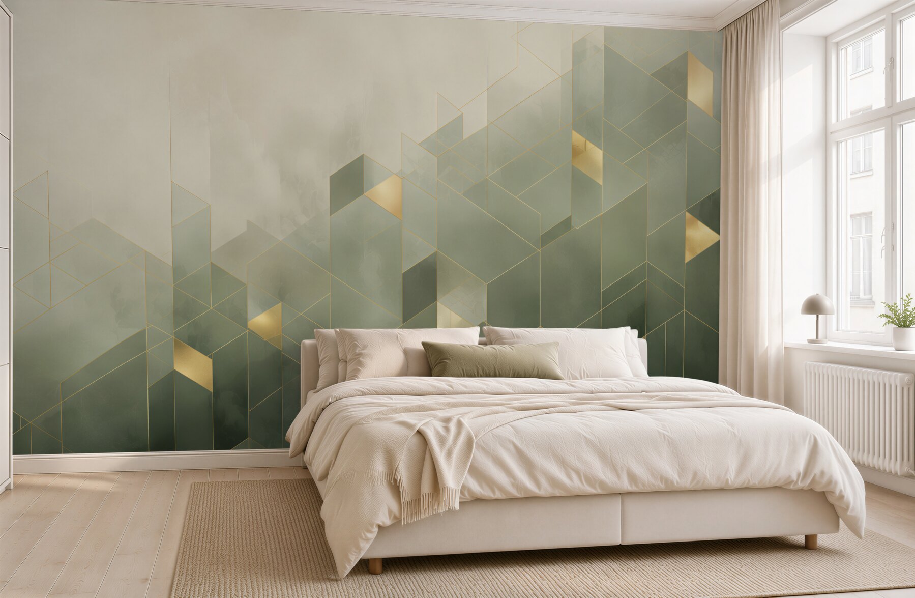 Fototapeta geometryczna abstrakcja zielono złota nowoczesny wzór 3D?v23