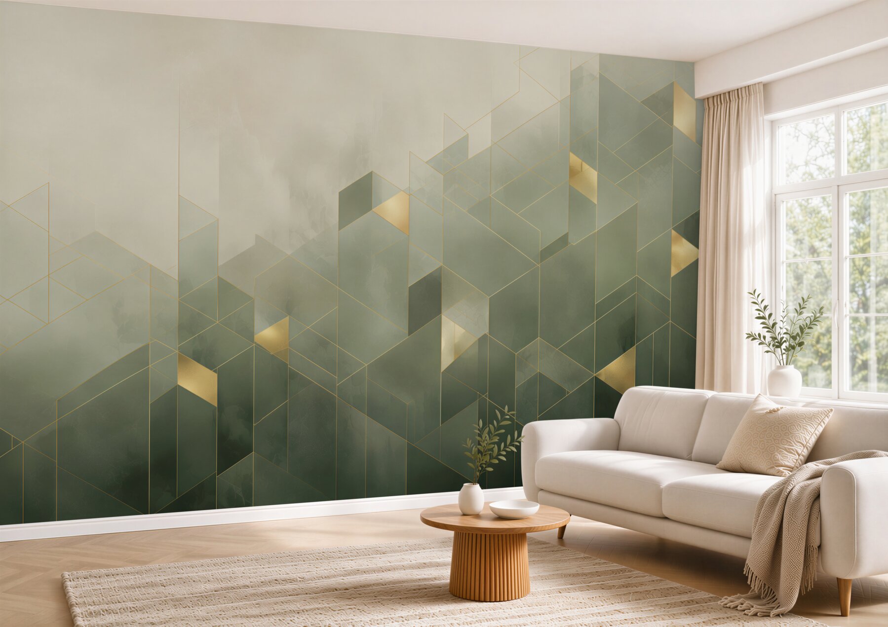 Fototapeta geometryczna abstrakcja zielono złota nowoczesny wzór 3D?v23