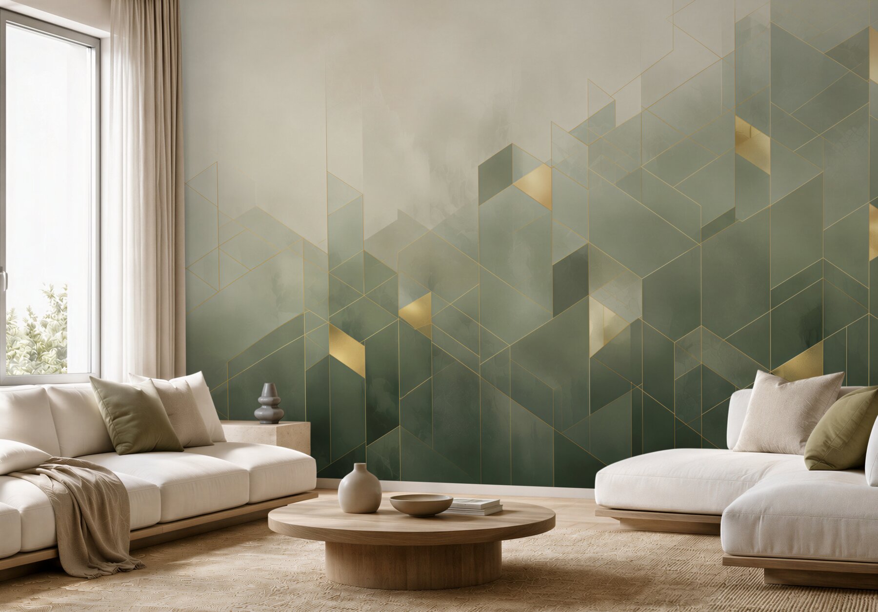 Fototapeta geometryczna abstrakcja zielono złota nowoczesny wzór 3D?v23