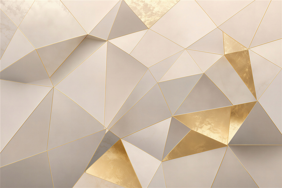 Fototapeta geometryczne trójkąty biało złote elegancka abstrakcja 3D