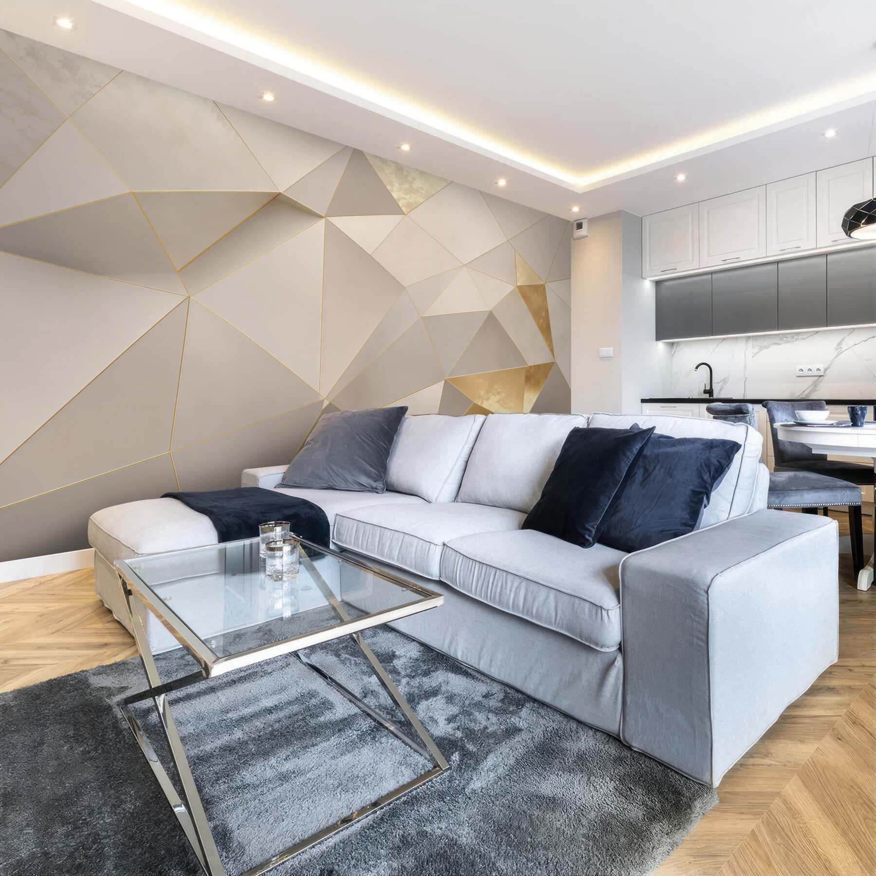 Fototapeta geometryczne trójkąty biało złote elegancka abstrakcja 3D?v23