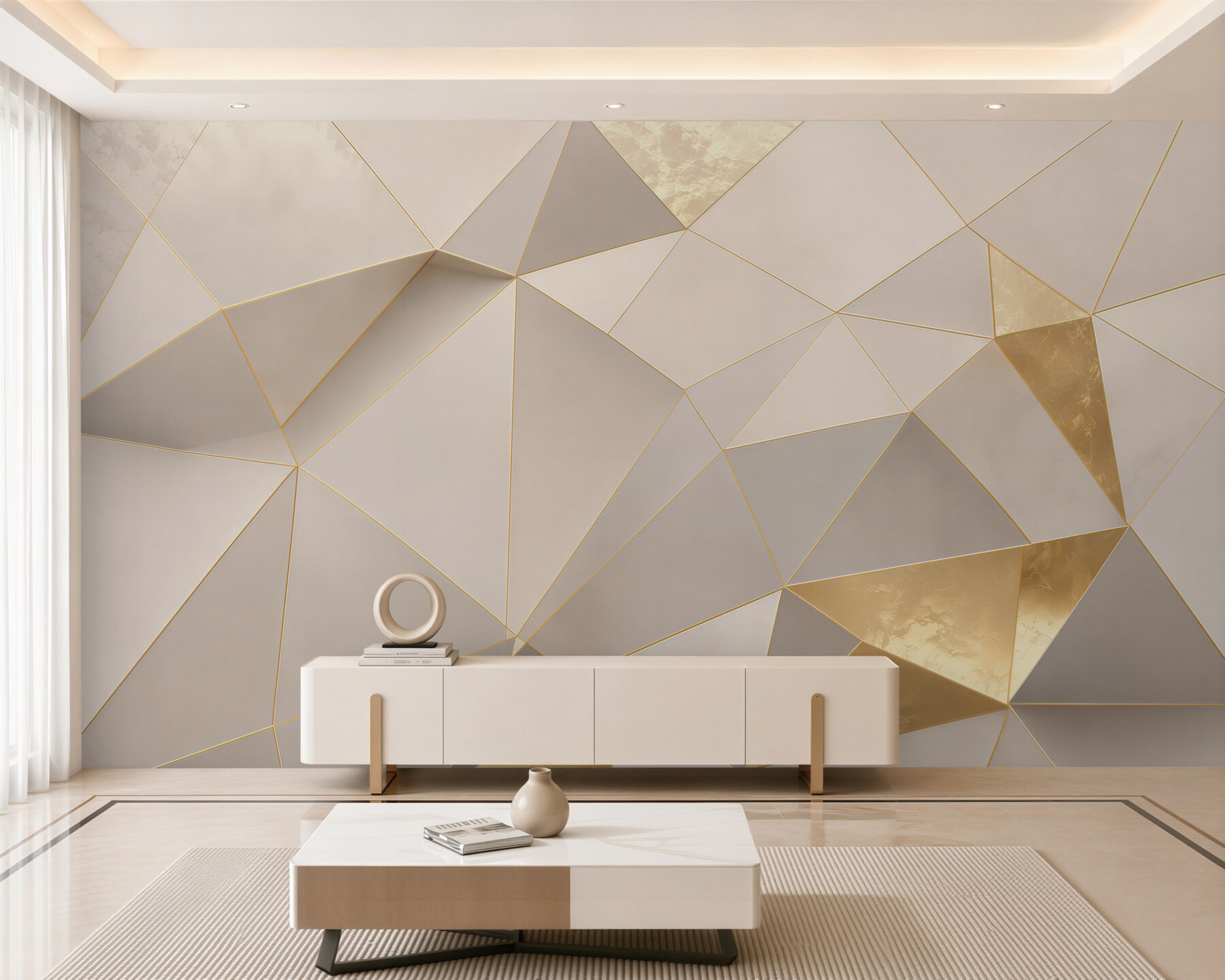 Fototapeta geometryczne trójkąty biało złote elegancka abstrakcja 3D?v23