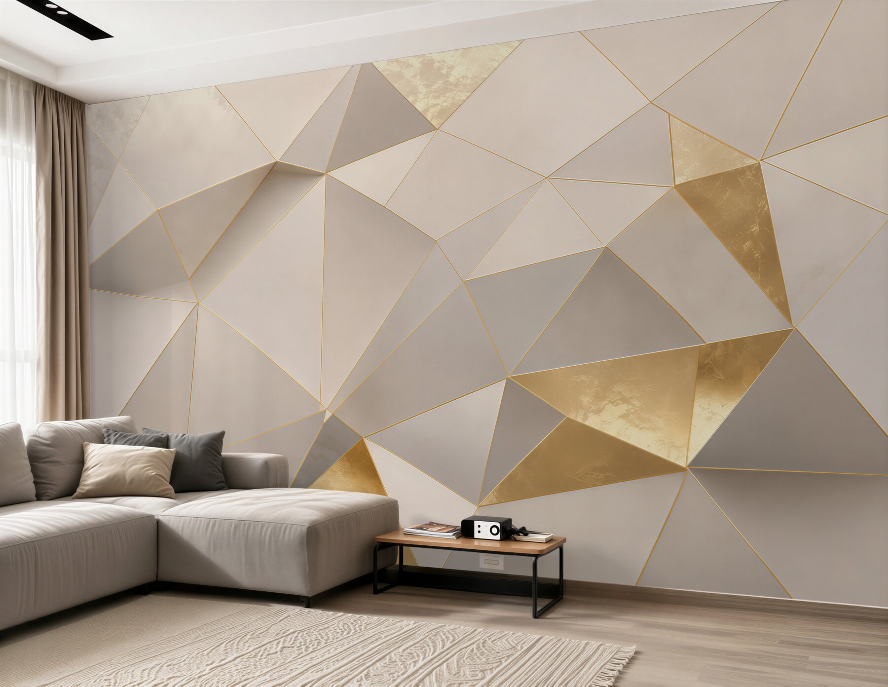 Fototapeta geometryczne trójkąty biało złote elegancka abstrakcja 3D?v23