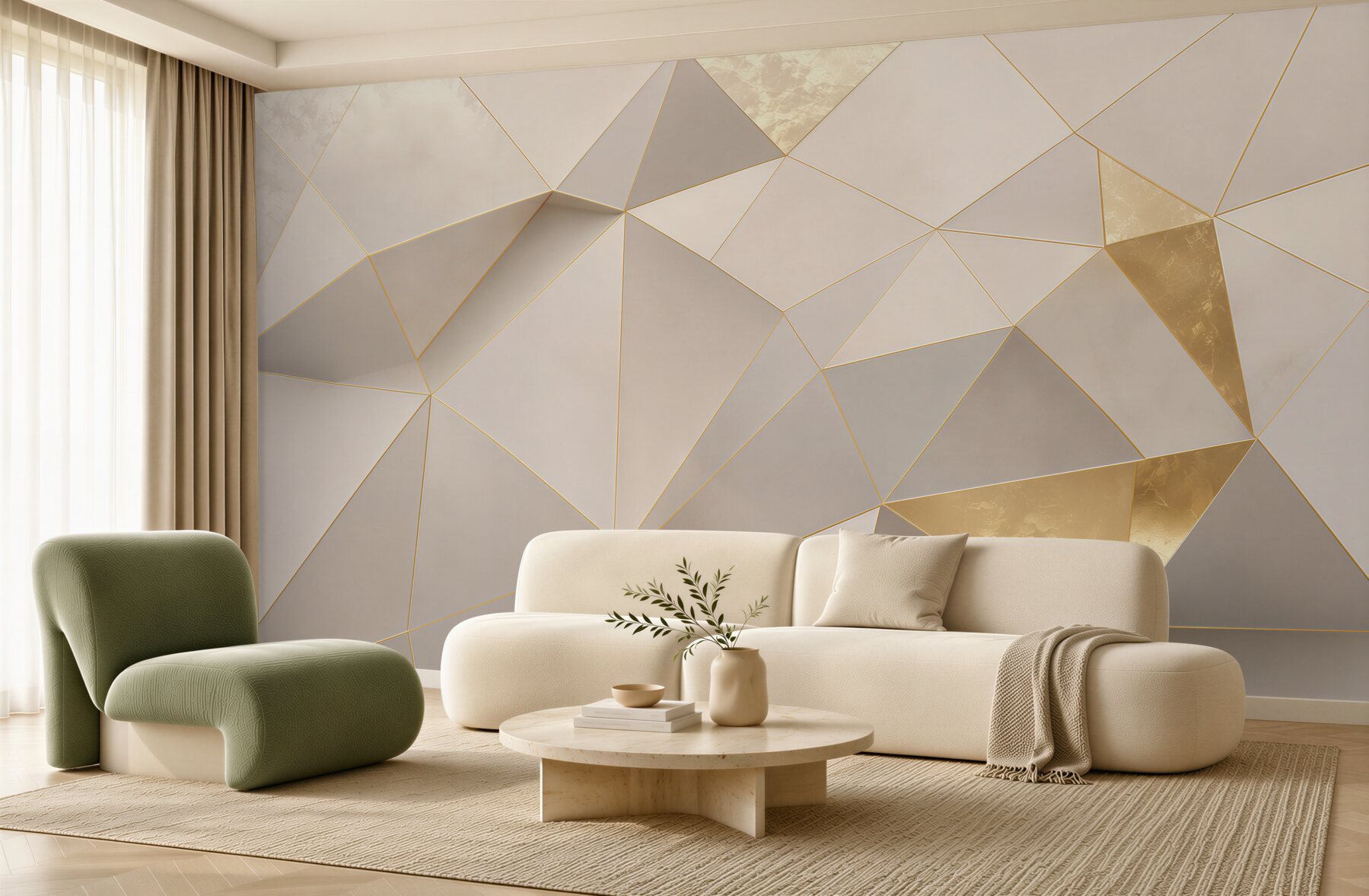 Fototapeta geometryczne trójkąty biało złote elegancka abstrakcja 3D?v23
