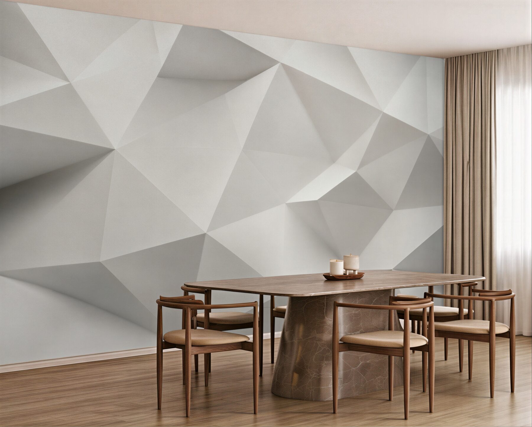 Fototapeta geometryczne trójkąty 3D białe nowoczesne?v23
