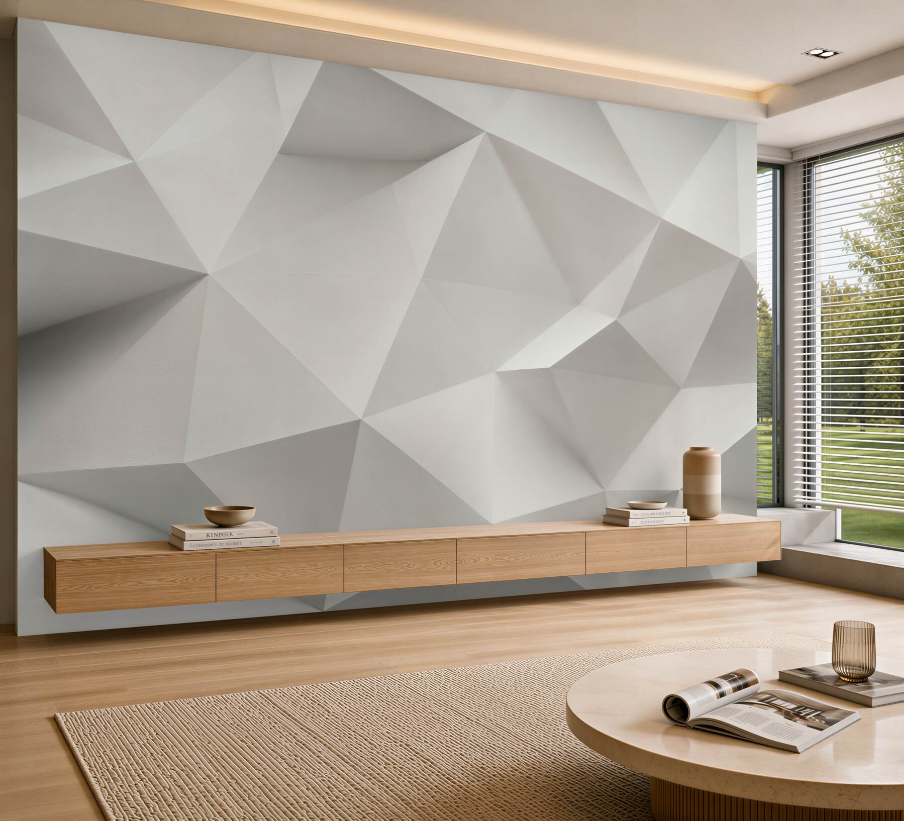 Fototapeta geometryczne trójkąty 3D białe nowoczesne?v23