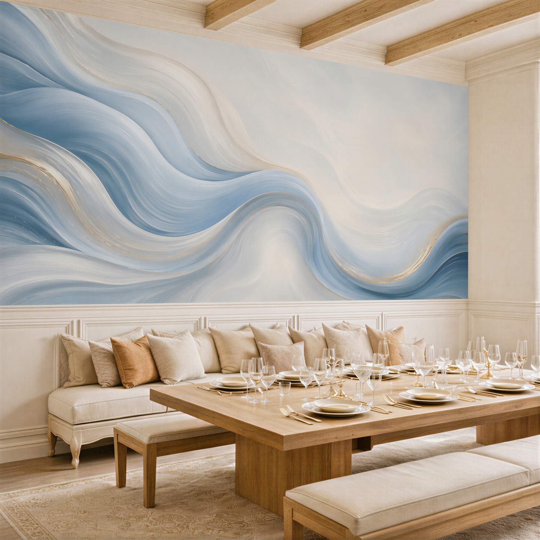 Fototapeta abstrakcyjne fale niebiesko białe ze złotymi akcentami?v23