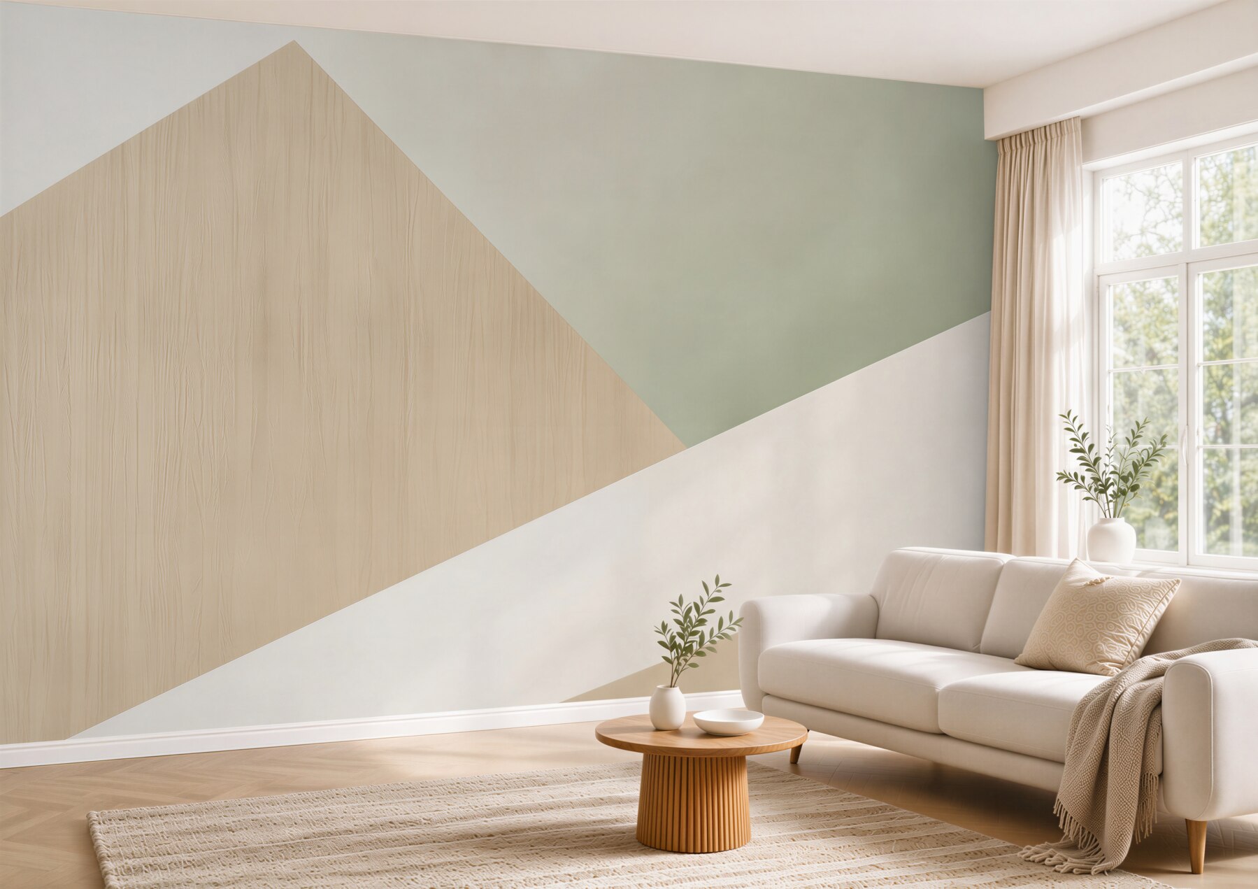 Fototapeta geometryczne panele drewno i beż nowoczesna abstrakcja?v23
