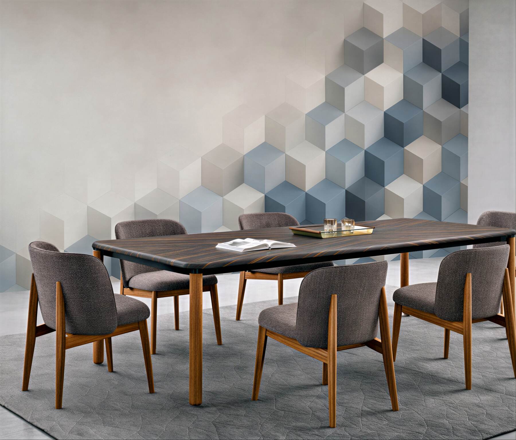 Fototapeta geometryczne kostki 3D niebiesko szare nowoczesne?v23