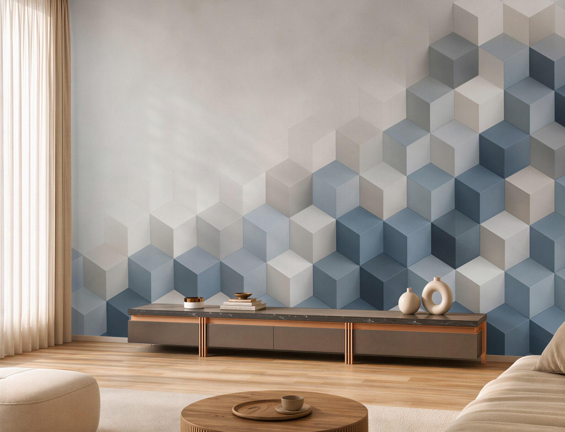 Fototapeta geometryczne kostki 3D niebiesko szare nowoczesne?v23