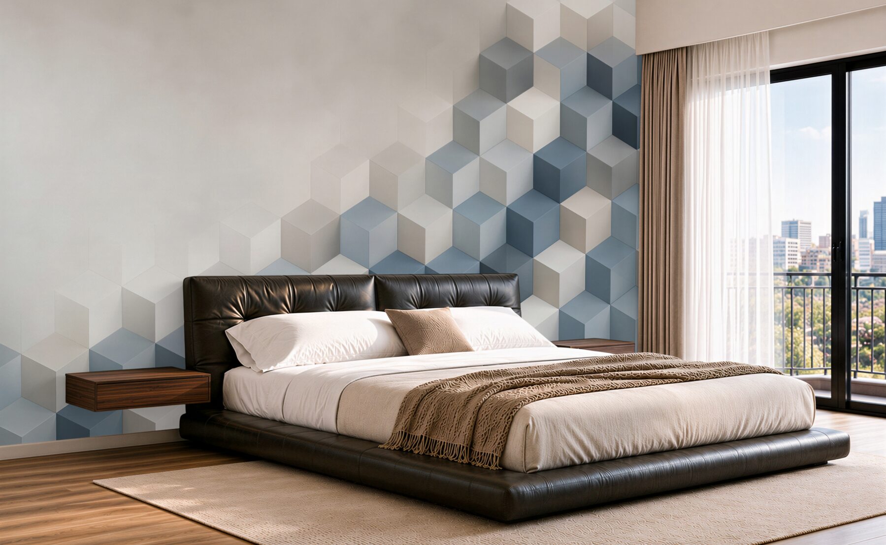 Fototapeta geometryczne kostki 3D niebiesko szare nowoczesne?v23