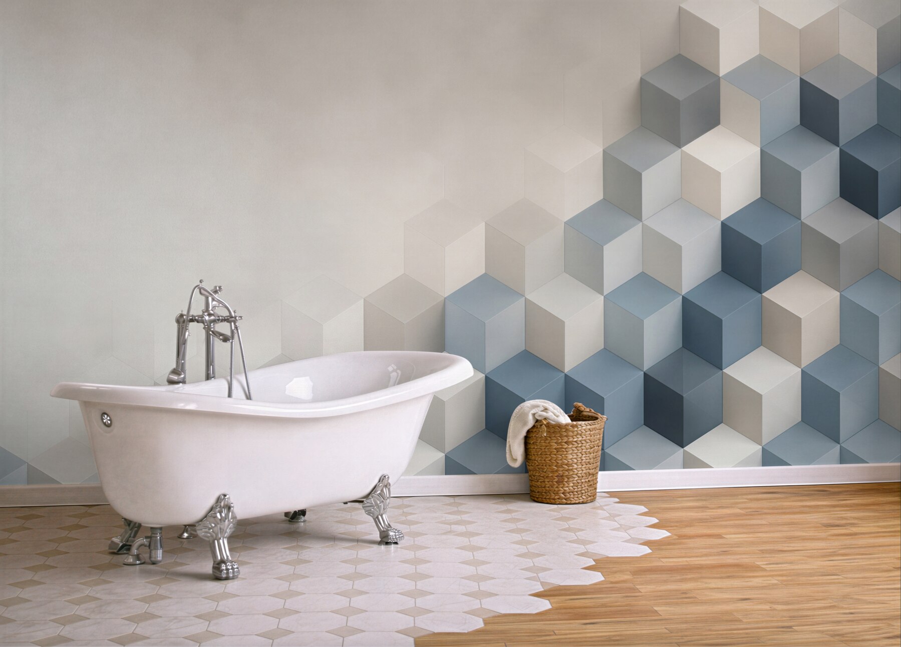 Fototapeta geometryczne kostki 3D niebiesko szare nowoczesne?v23