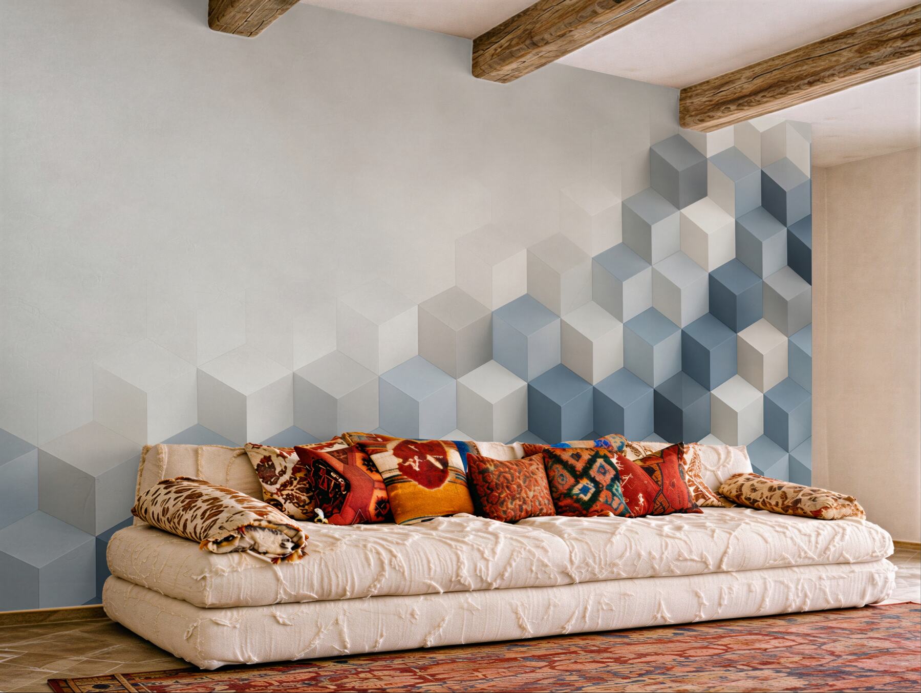 Fototapeta geometryczne kostki 3D niebiesko szare nowoczesne?v23