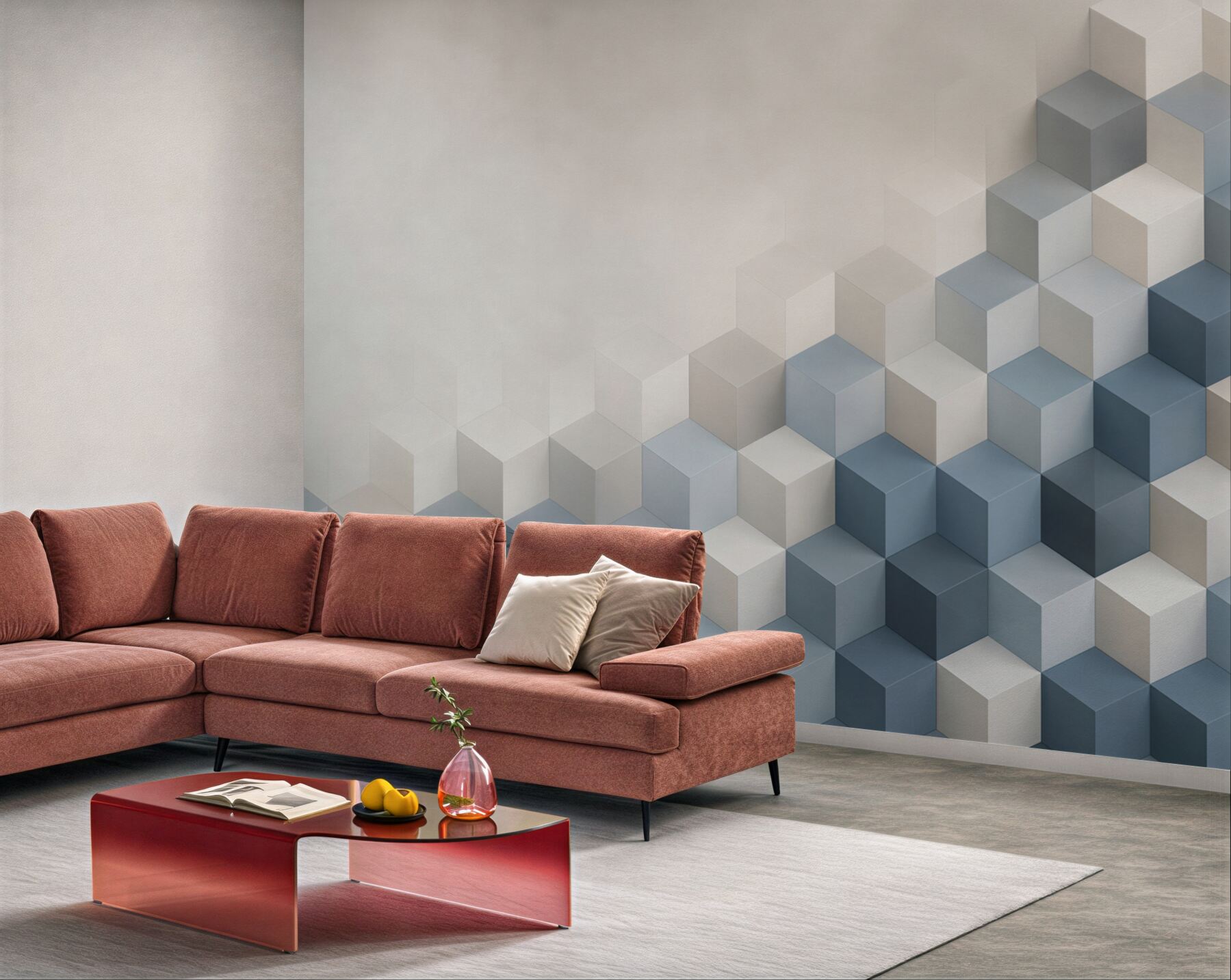 Fototapeta geometryczne kostki 3D niebiesko szare nowoczesne?v23