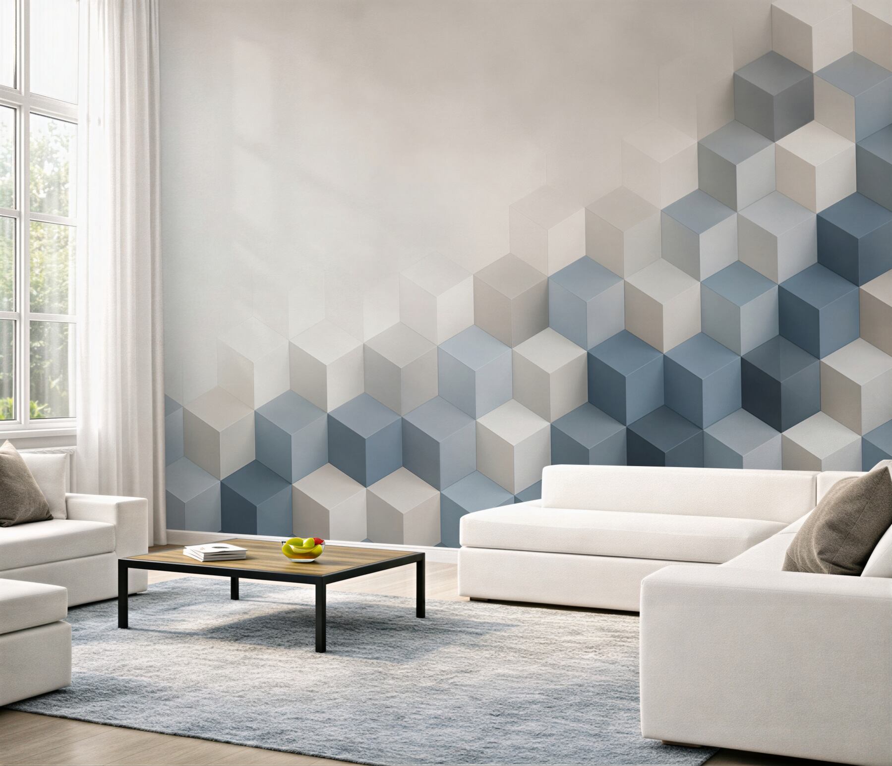 Fototapeta geometryczne kostki 3D niebiesko szare nowoczesne?v23