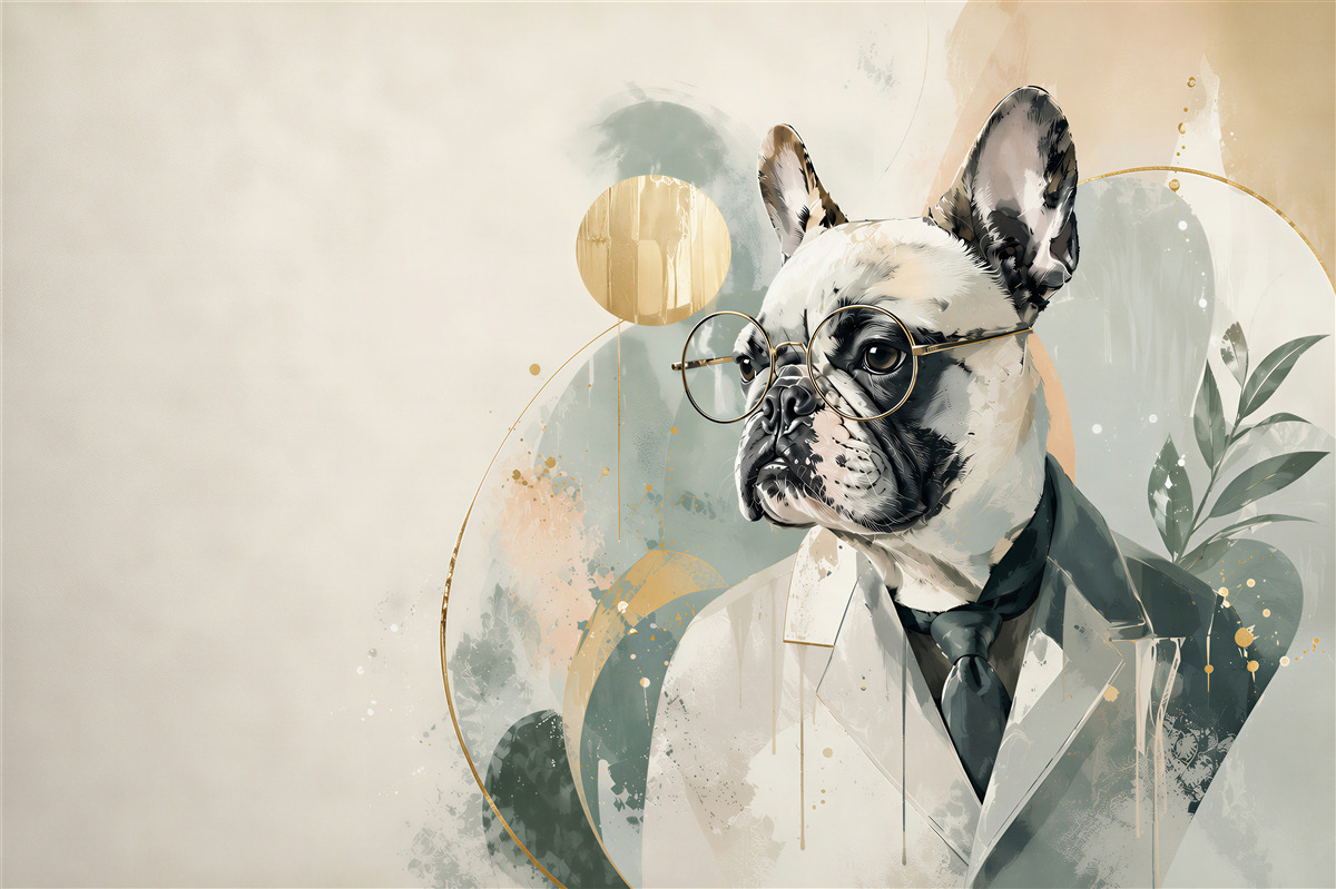Fototapeta buldog francuski w garniturze z okularami nowoczesny portret