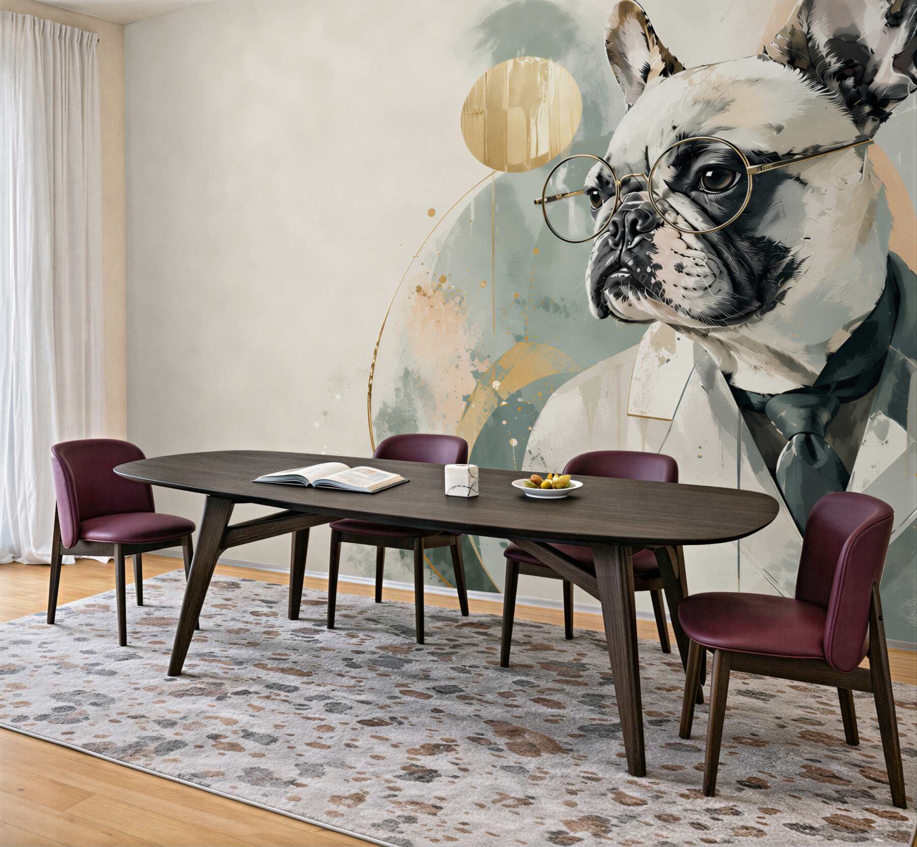 Fototapeta buldog francuski w garniturze z okularami nowoczesny portret?v23