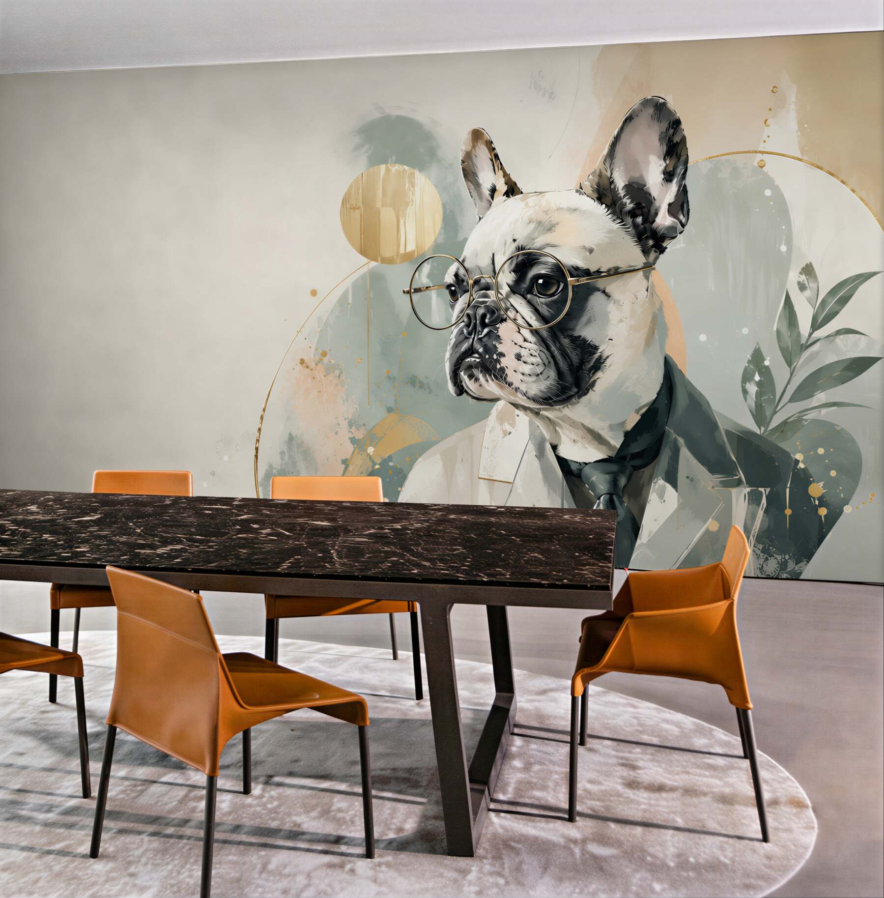 Fototapeta buldog francuski w garniturze z okularami nowoczesny portret?v23