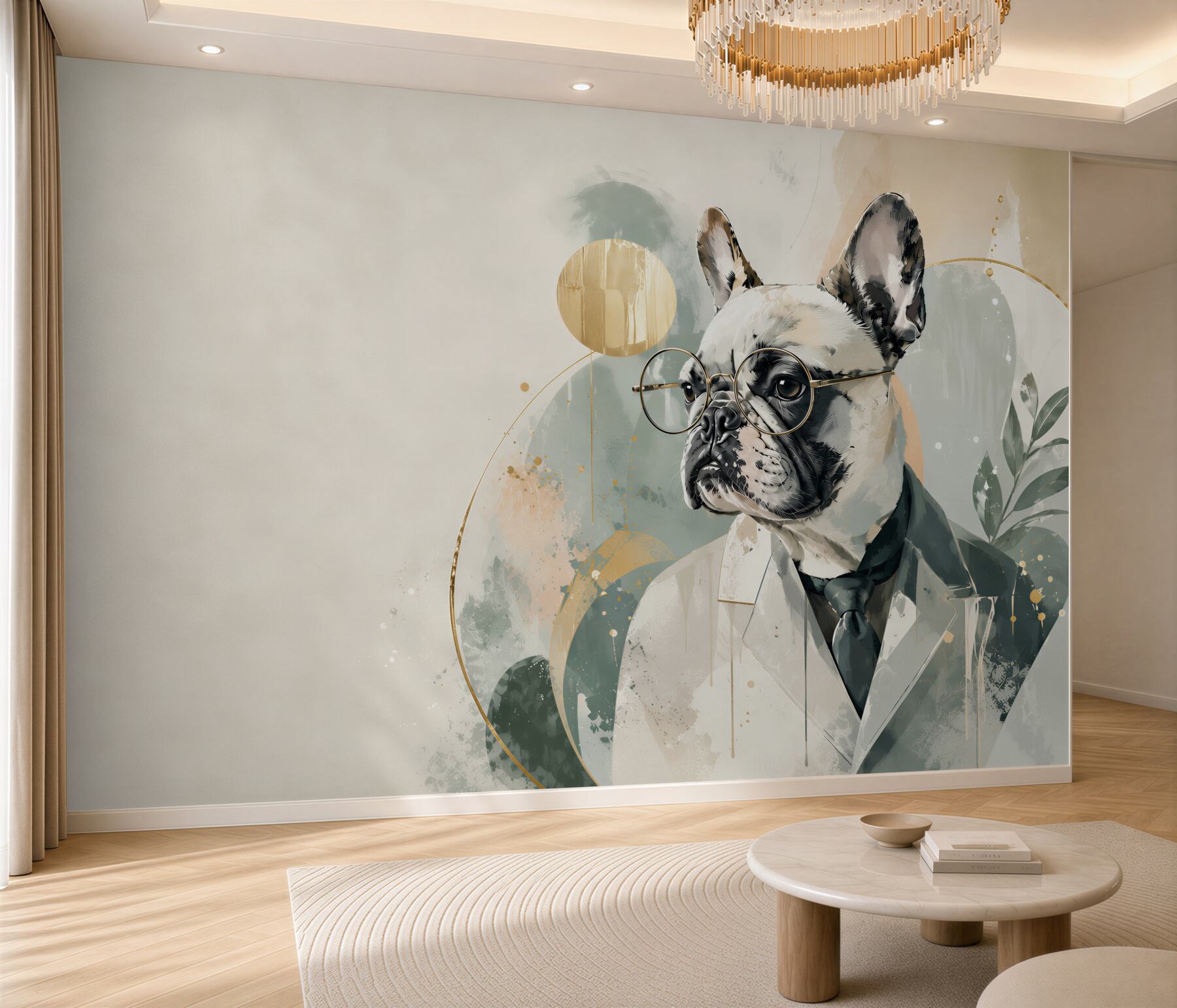 Fototapeta buldog francuski w garniturze z okularami nowoczesny portret?v23