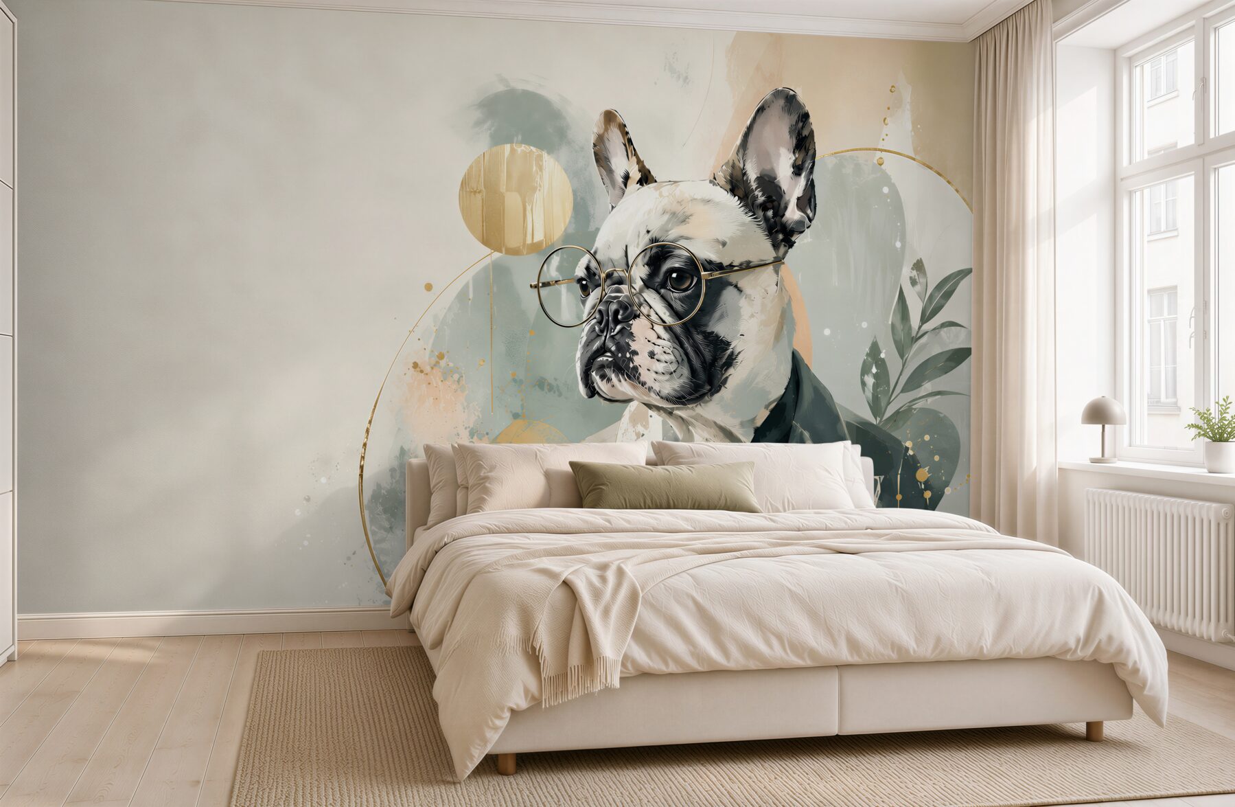 Fototapeta buldog francuski w garniturze z okularami nowoczesny portret?v23