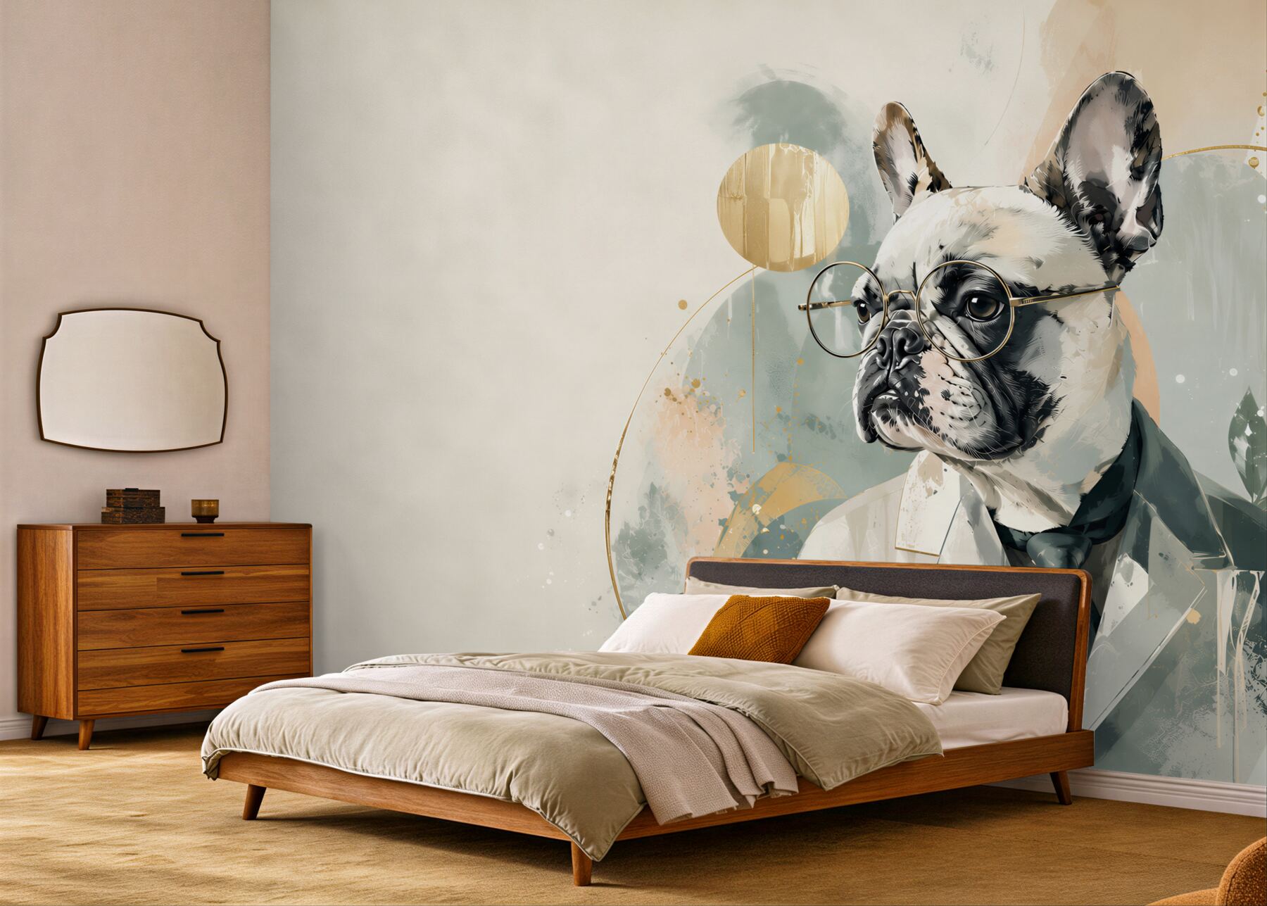 Fototapeta buldog francuski w garniturze z okularami nowoczesny portret?v23