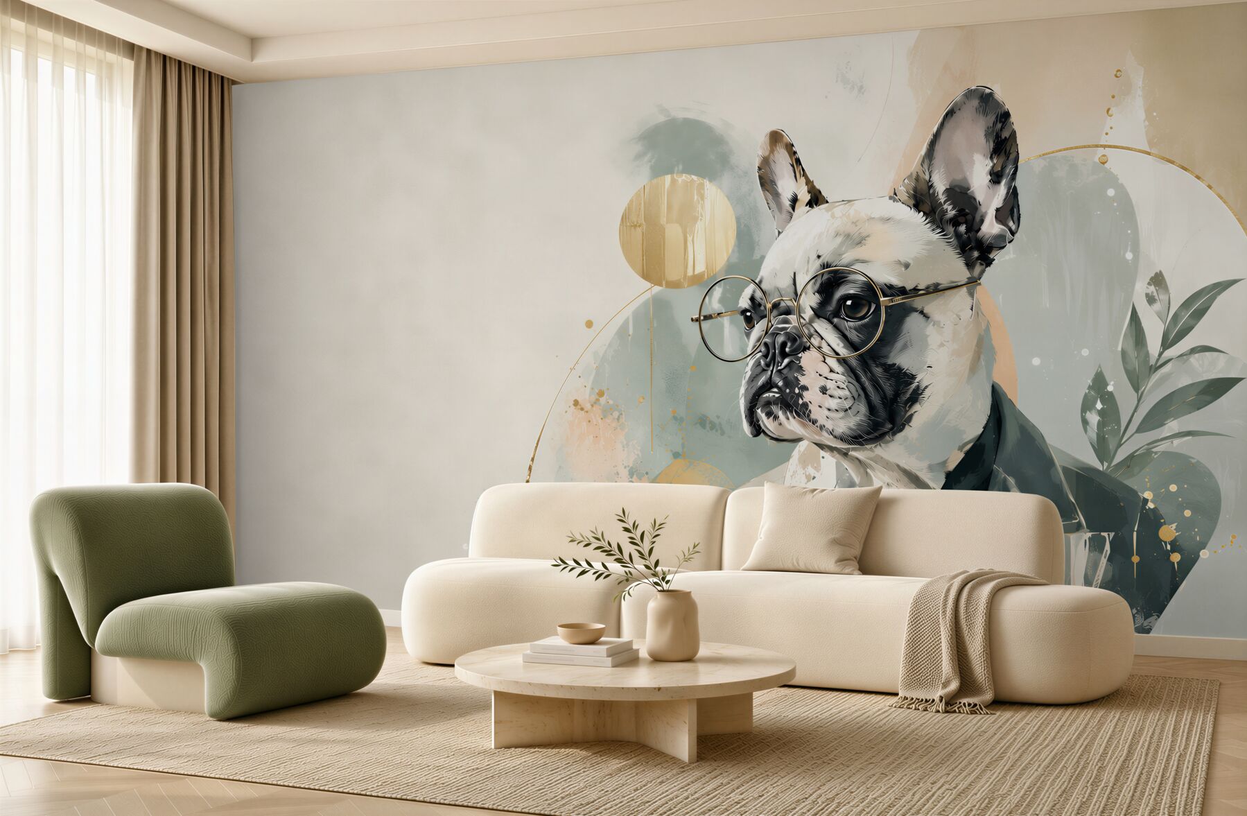 Fototapeta buldog francuski w garniturze z okularami nowoczesny portret?v23