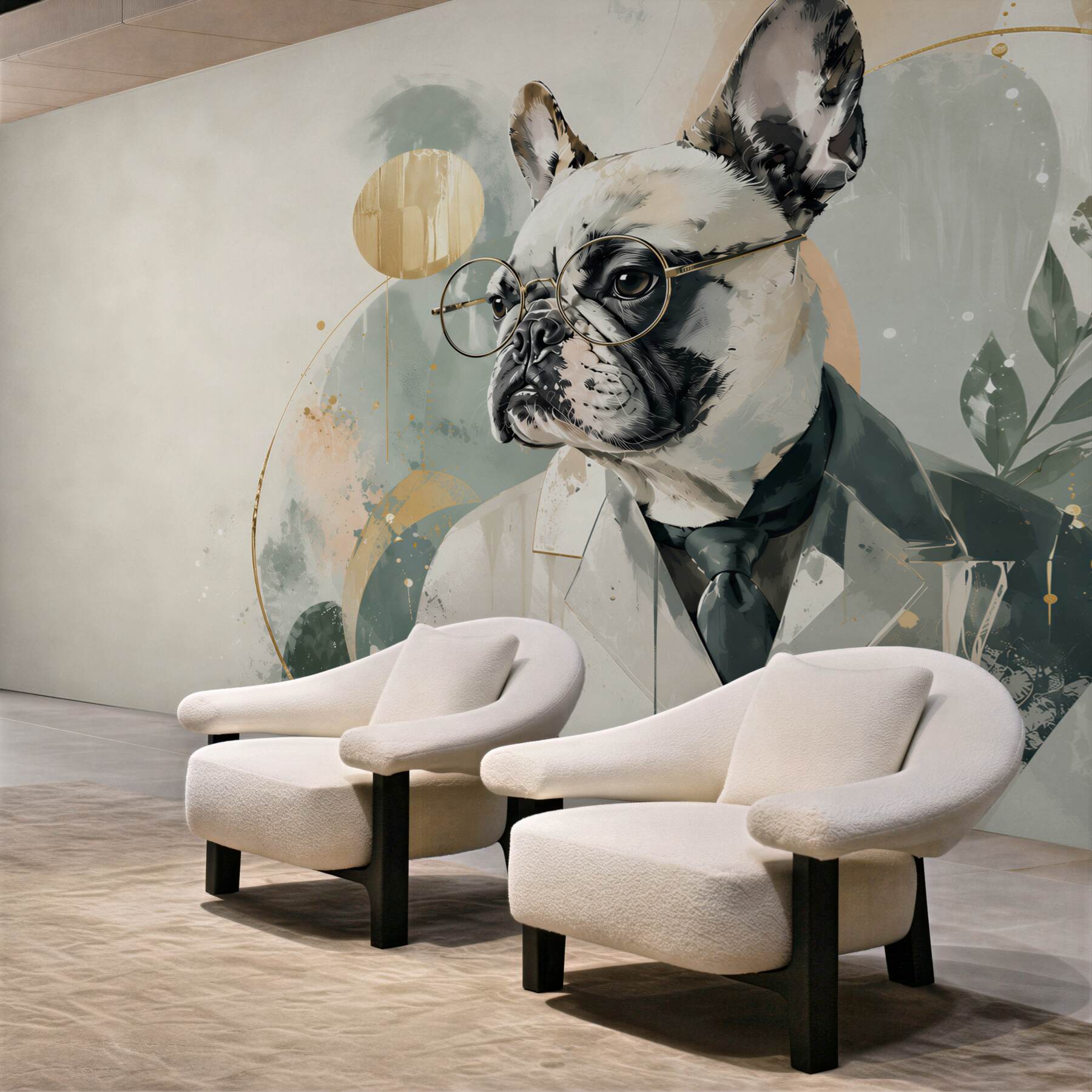 Fototapeta buldog francuski w garniturze z okularami nowoczesny portret?v23