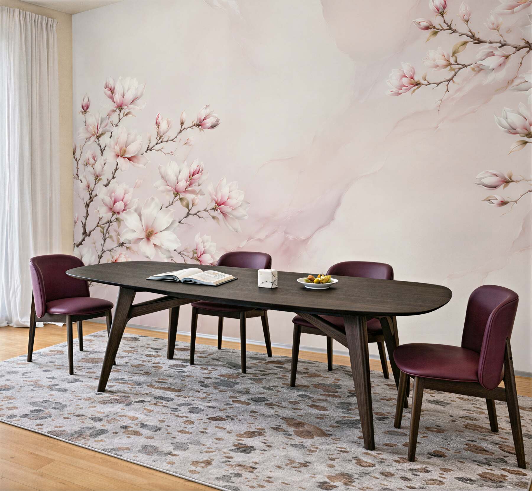 Fototapeta kwitnące magnolie różowe na jasnym marmurkowym tle?v23