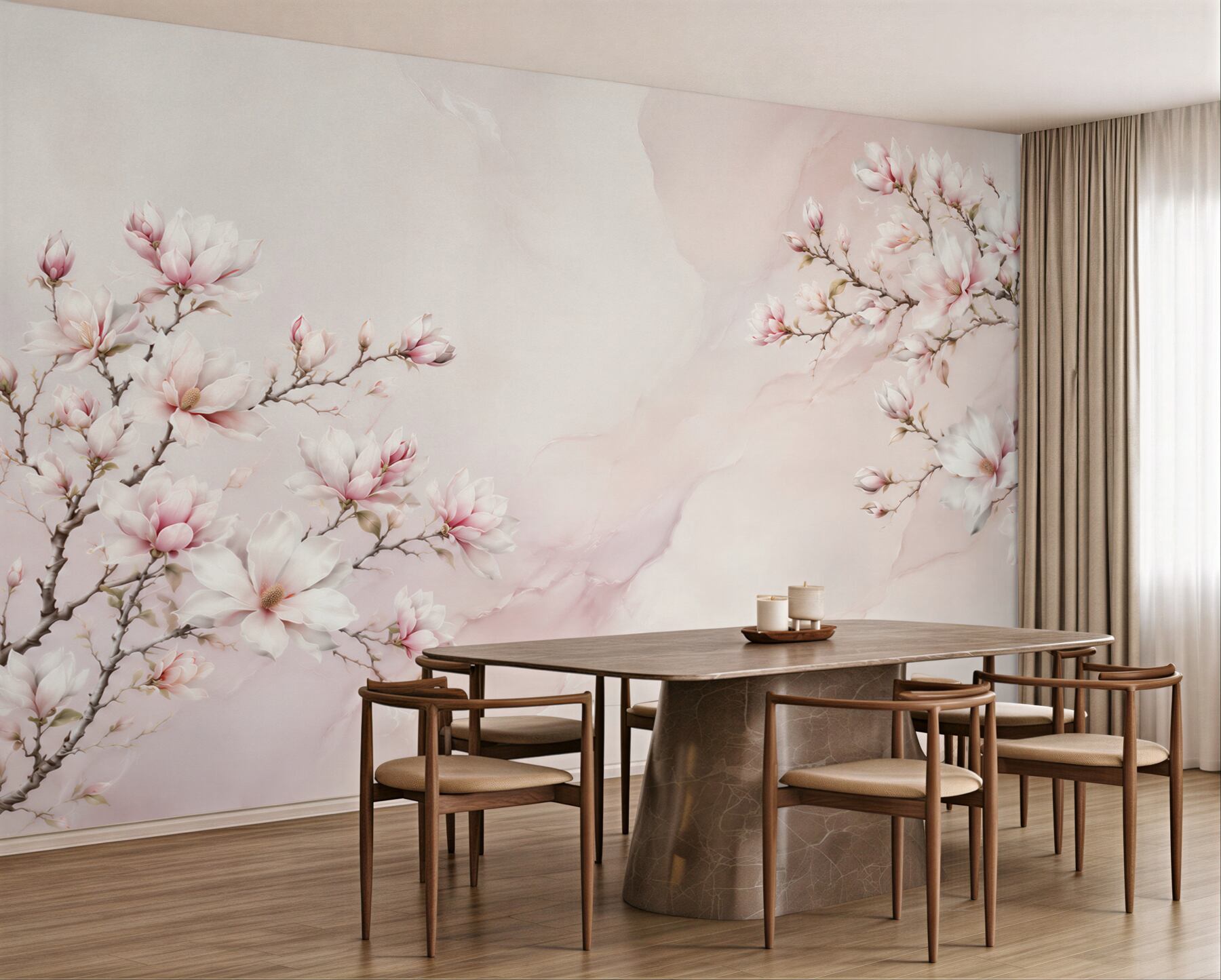 Fototapeta kwitnące magnolie różowe na jasnym marmurkowym tle?v23