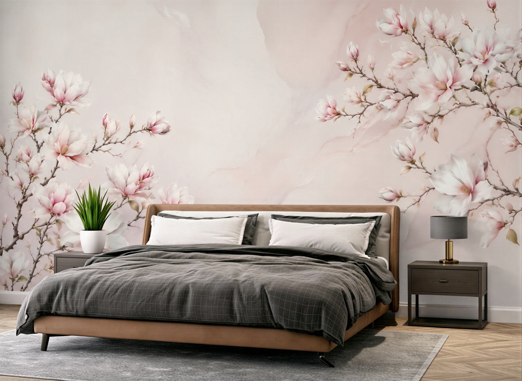 Fototapeta kwitnące magnolie różowe na jasnym marmurkowym tle?v23