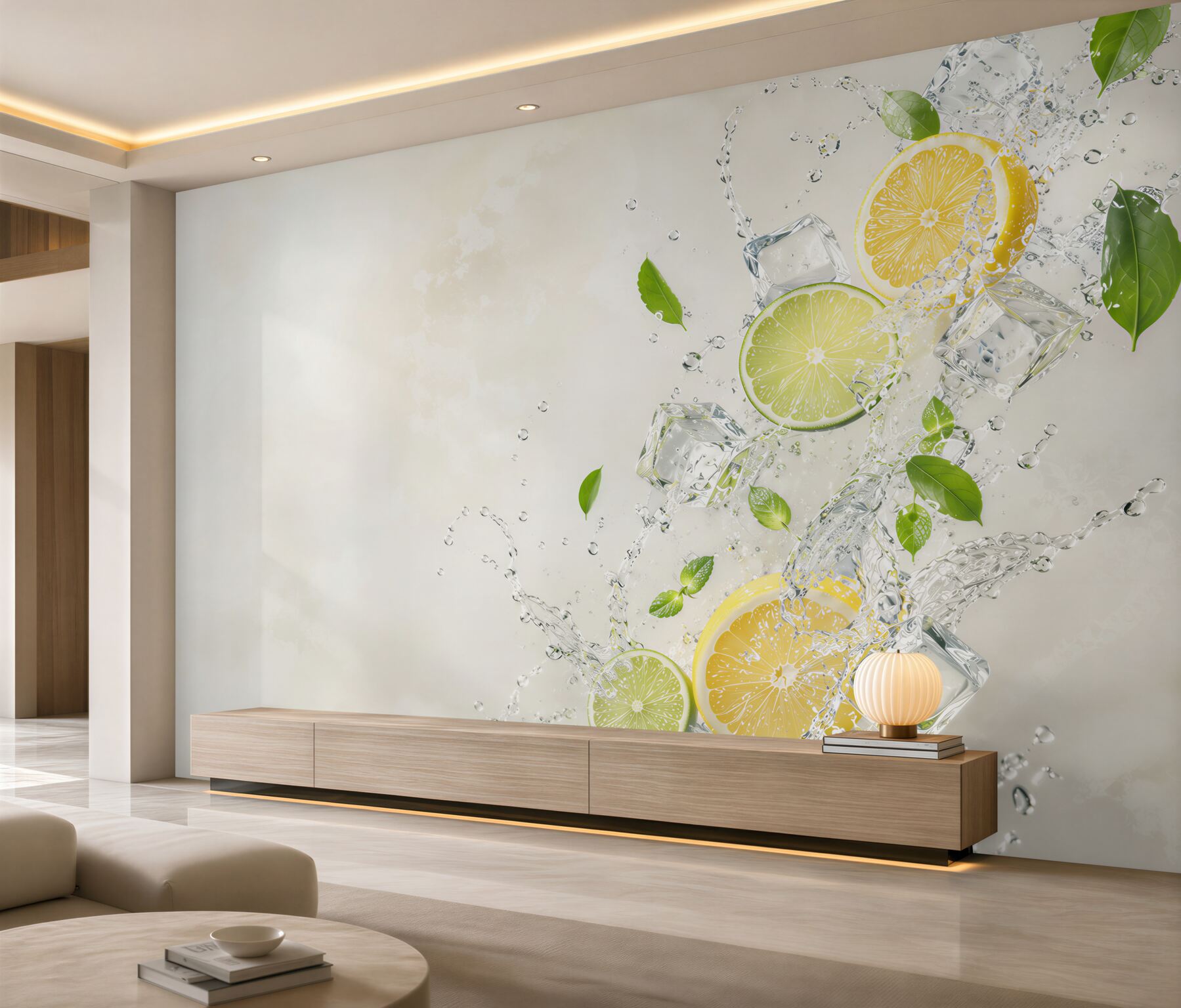Fototapeta cytryny i limonki z lodem w rozbryzgach wody do kuchni?v23