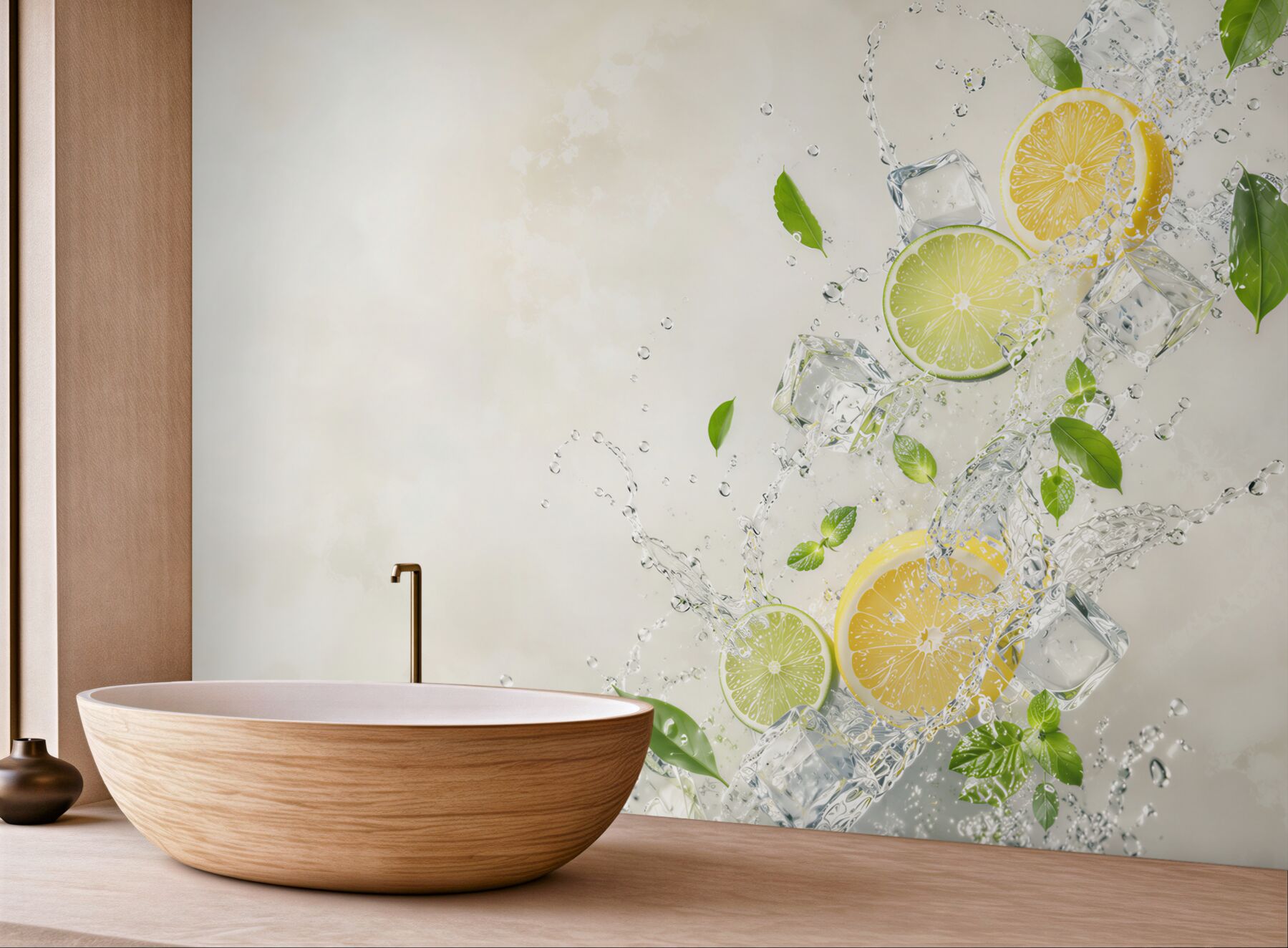 Fototapeta cytryny i limonki z lodem w rozbryzgach wody do kuchni?v23